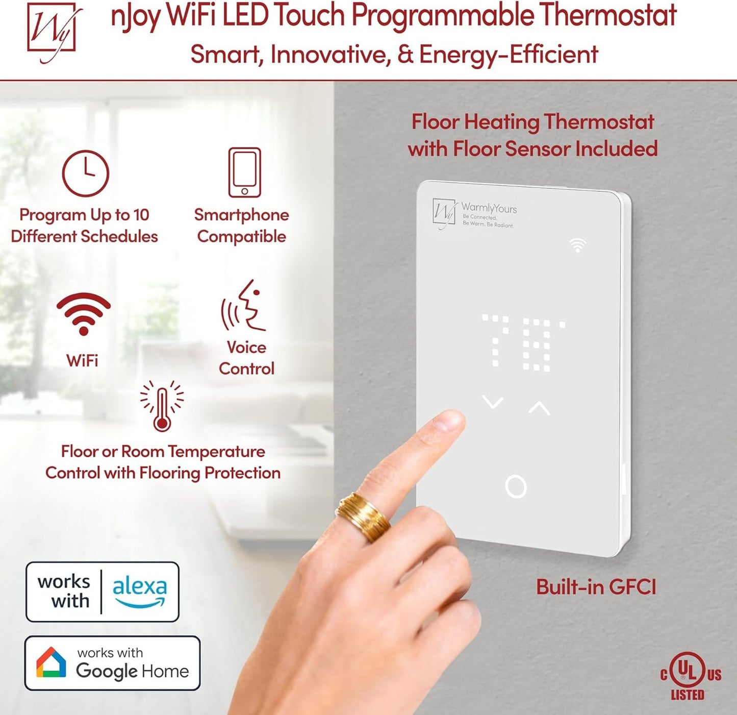 31 Sqft Heated Floor Mat Kit with UWG5 WiFi Thermostat, Two Sensors, Tester - 120V Electric Radiant Floor Heating System, Radiant Heating Mat installs under Tile, Vinyl - WarmlyYours TempZone