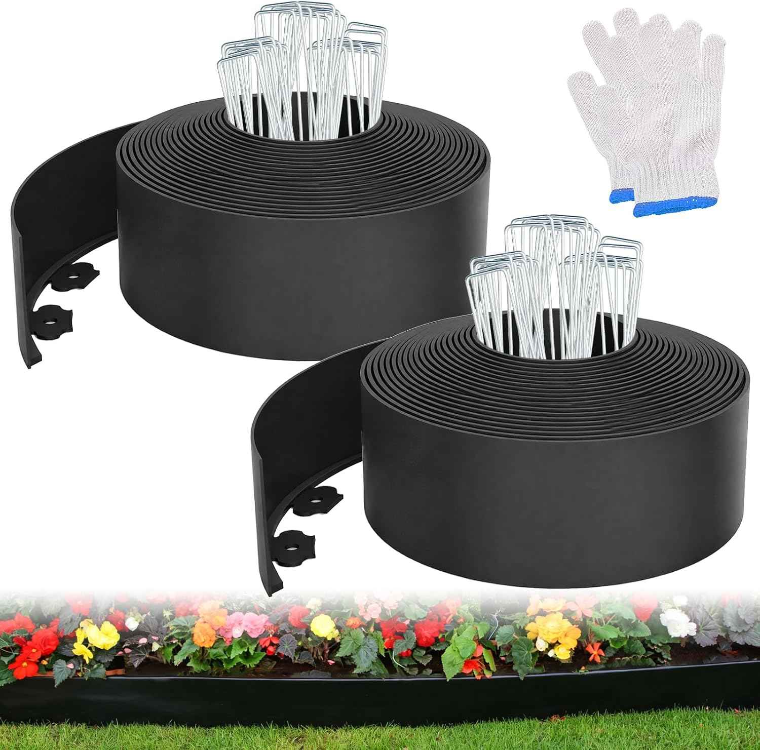 Garden Edging Border, 4 Inches Tall, 80 Feet Landscape Border Edging with 100 Metal Stakes, Plastic Edging for Landscaping, Flower Beds, Yards, Tree Rings, and Lawn Borders