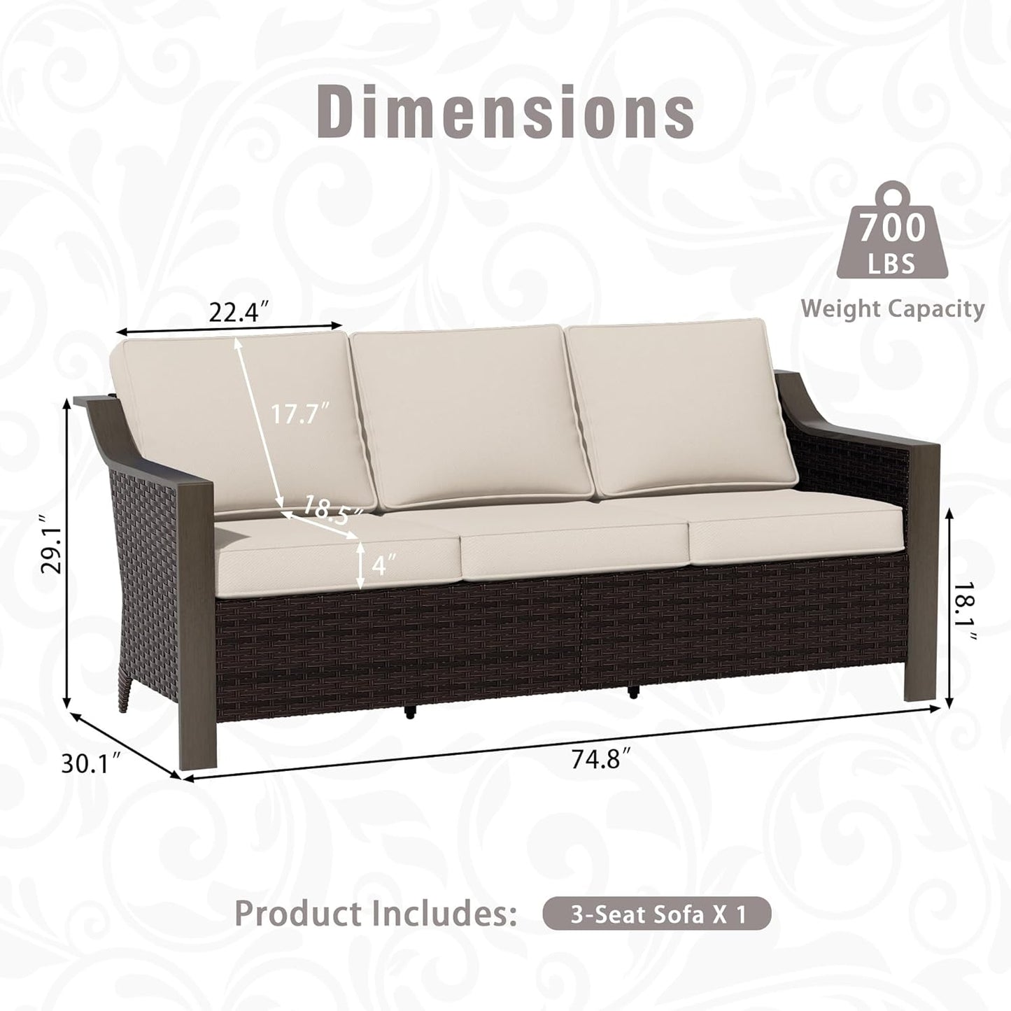 3 Piece Wicker Patio Conversation Set, All-Weather Use Outdoor Wicker Sofa with 2 PE Rattan Chair, Removable Water-Resistant Cushion, Ideal for Porch, Backyard, Balcony, Poolside, Beige