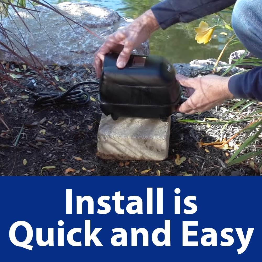 The Pond Guy Pond Aerator 1, Complete Aeration Kit, Add Oxygen to Koi & Fish Water Garden Ponds, Outdoor Diaphragm Compressor Pump, Air Line, Faux Grey Stone Rock Cover & 1 Submersible Diffuser Stick