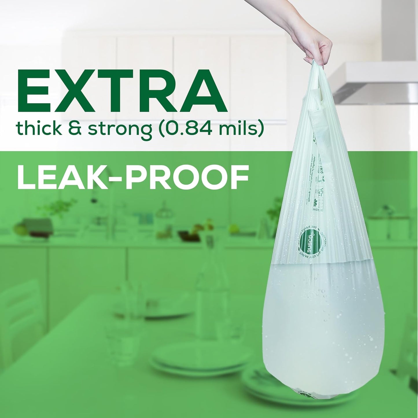 ANECO 8 Gallon Compostable Kitchen Food Waste Bags with Handles (30 Count), Leak-proof Compost Bags for Tall Kitchen Bin, Large 8 Gallon Bags Certified by BPI & OK Compost HOME