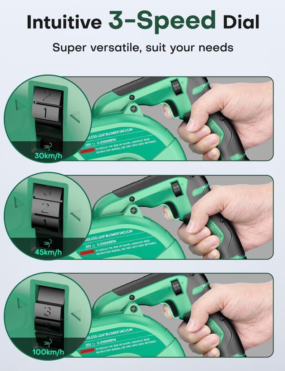 K I M O. Cordless Leaf Blower Vacuum Combo 4 IN 1, 3 Nozzles for Inflation & Compression,3 Modes & Variable Speed, 20000RPM 150MPH, 2000mAh Battery, Extended Tube, Mini Leaf Blowers for Lawn Care|Yard