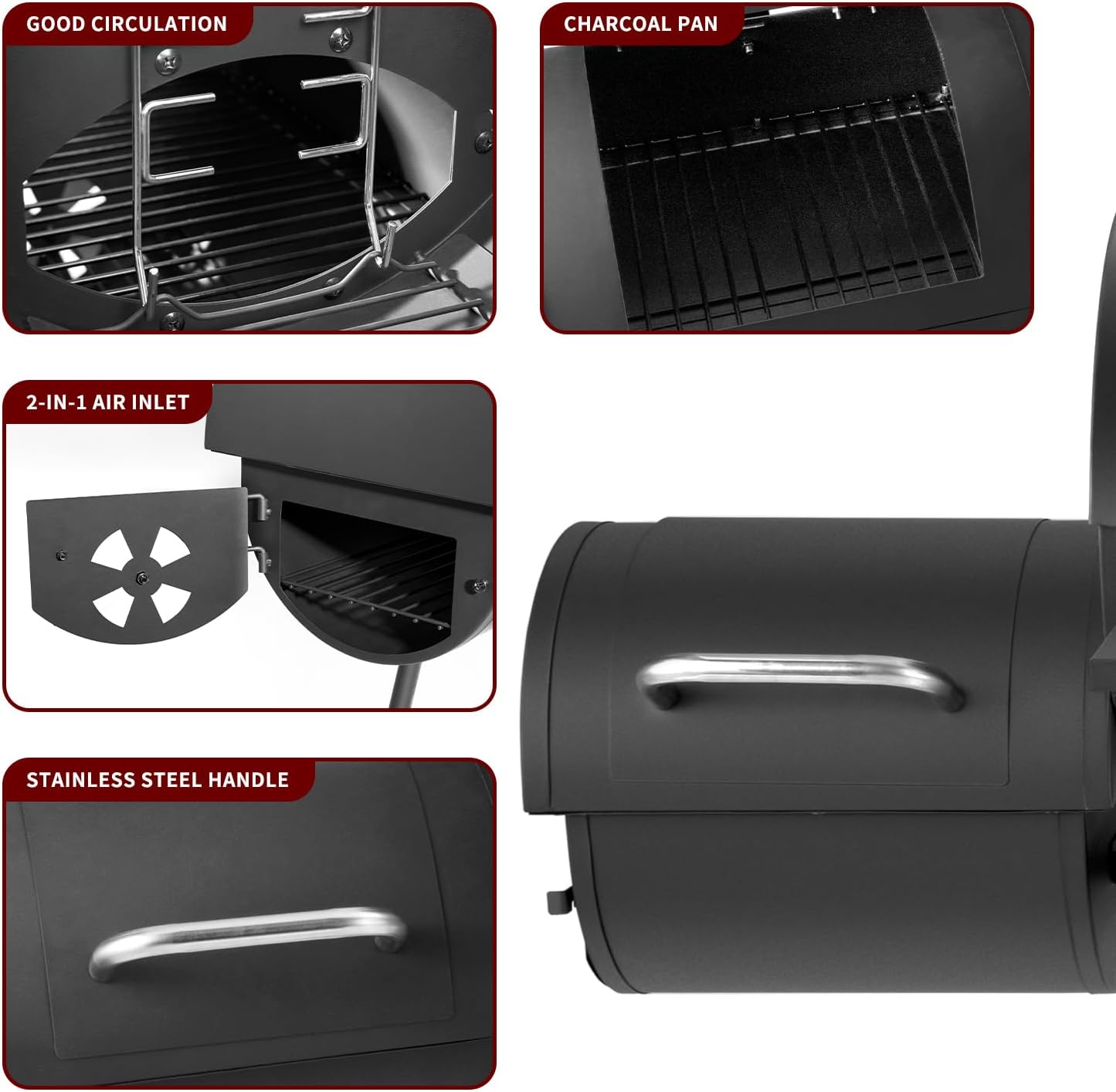 Charcoal Grill with Offset Smoker,BBQ Grills with Side Table,Outdoor Cooking with 714 Square Inches,Backyard Camping Picnics, Patio and Parties, Black by DNKMOR