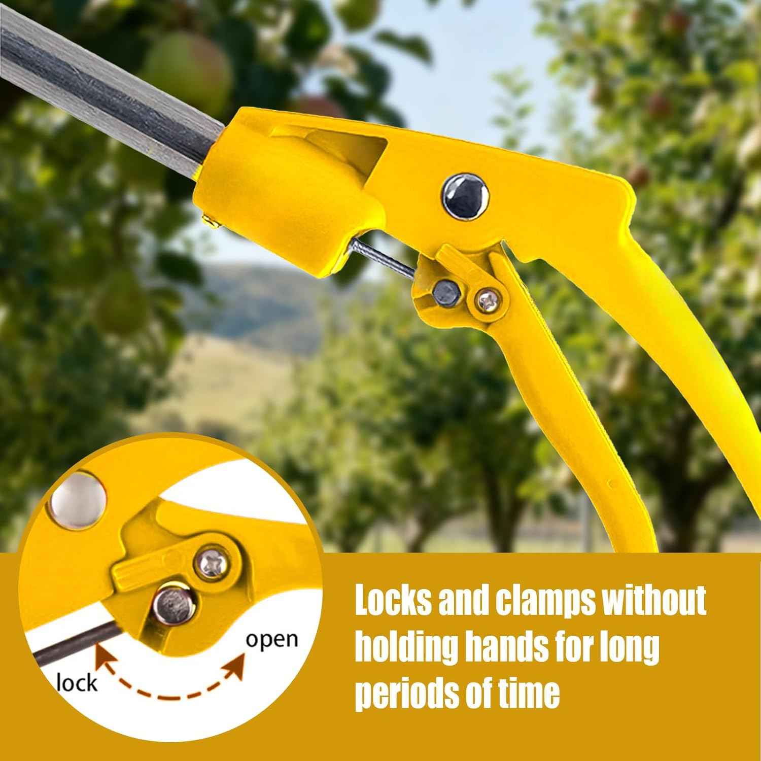 Telescopic Pole Pruner and Fruit Picker for Garden | Cuts Branches Up to 1 Inch | Rotating & Locking Head | Lightweight Aluminum Extendable Handle (3.28 to 5.25 FT)，Yellow