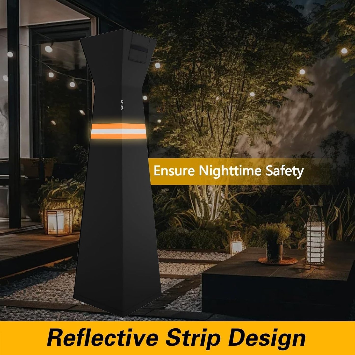 EVRBUL Pyramid Torch Patio Heater Cover with Zipper,Storage Bag and Reflective Strip,Heavy Duty 420D Waterproof Dust-proof Windproof UV-Resistant Outdoor Standing Heater Cover,Black,90"H x 23"L x 23"W