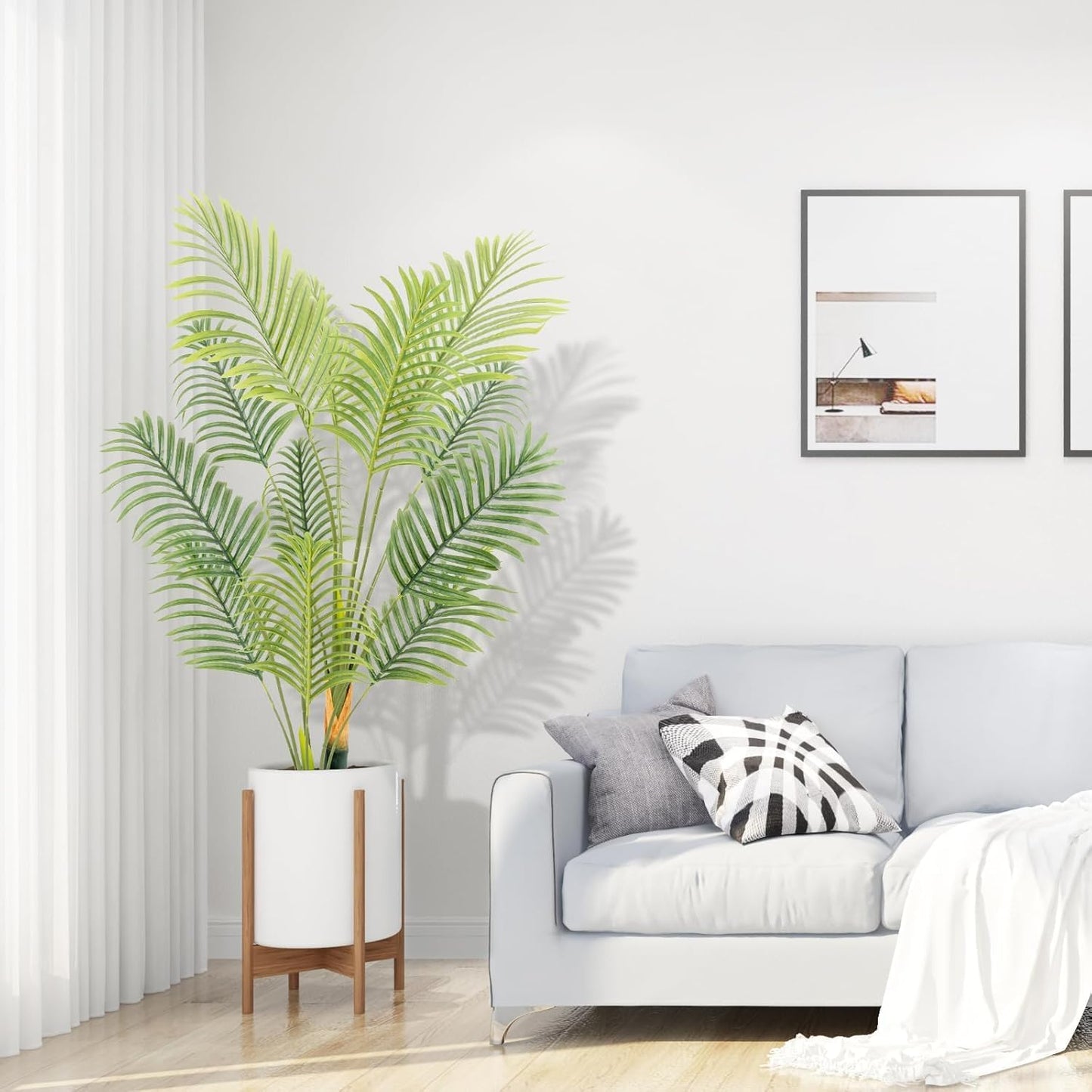 Artificial Fake Palm Tree 4FT 1Pack with White Planter & Free Moss, UV Resistant Artificial Palm Tree for Outdoors, Fake Plants for Poolside Home Room Decor, Faux Plants Outdoor Decor