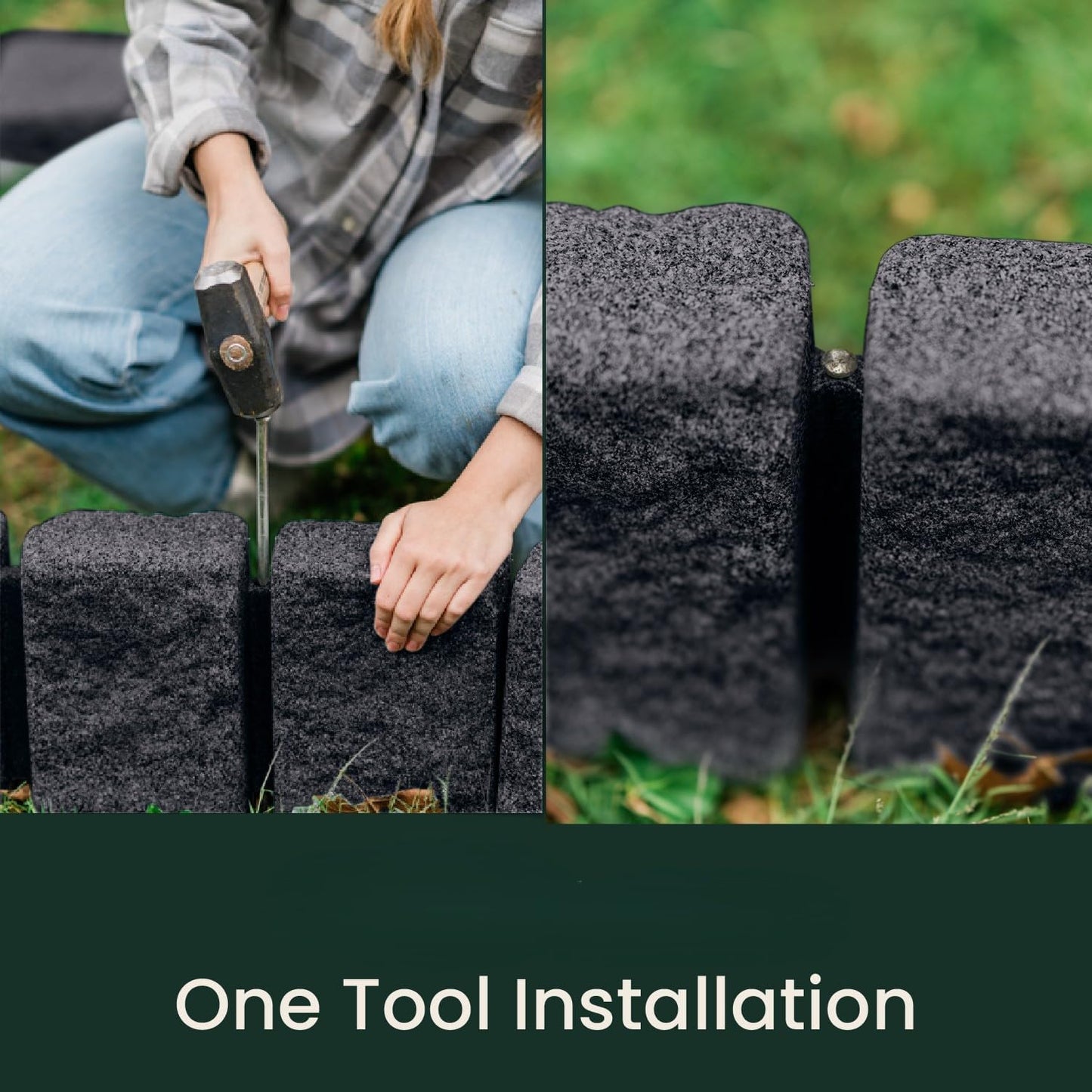 Beuta Landscape Edging | Garden Edging Border | Faux Stone Block XL for Lawn Edging, Flower Beds & Yard Edging – 10 Pack | Each Section Has 6 Blocks 48" L x 4" W x 9.5" H | 30 Spikes | Charcoal