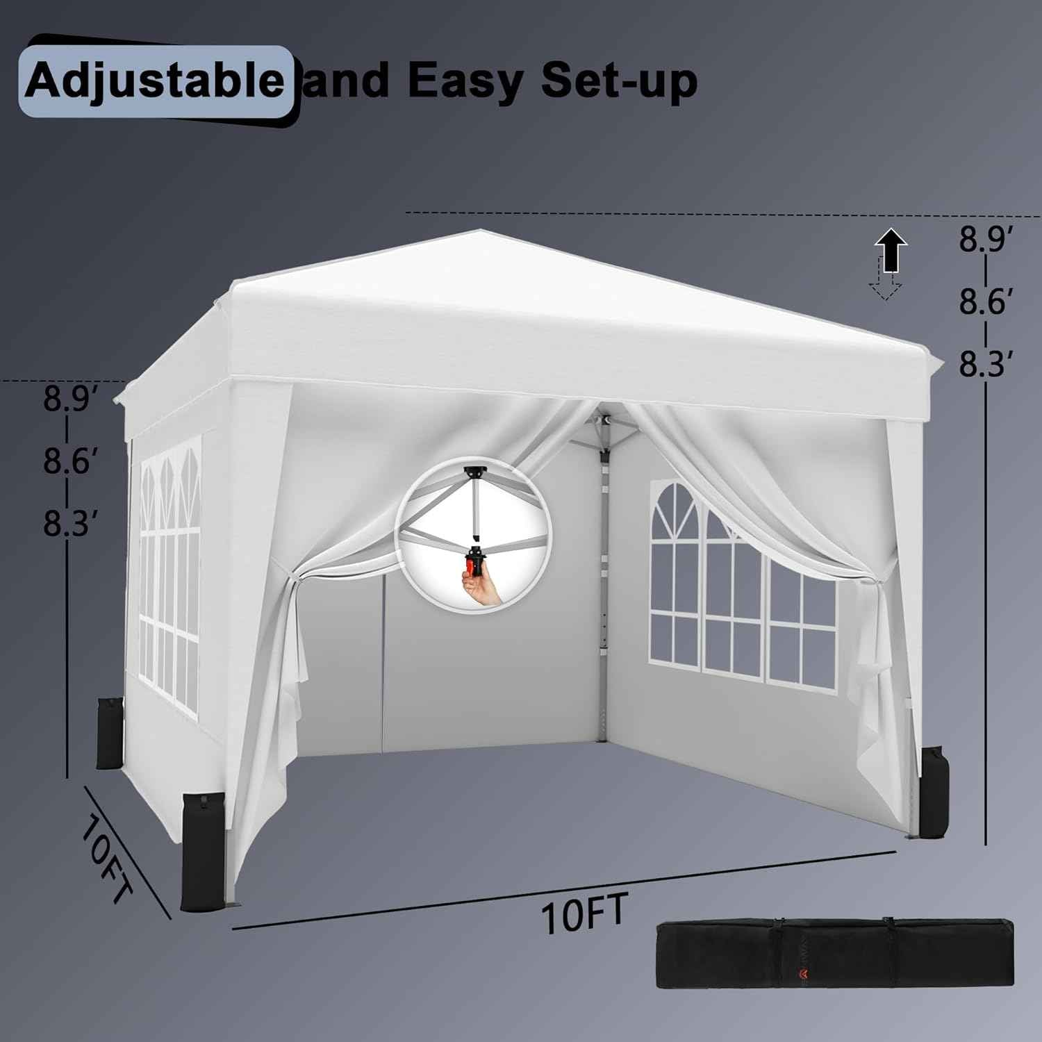 SANWAY 10x10 Pop Up Canopy Tent with Sidewalls x 4 – Easy Setup Canopy Tent, Waterproof, UV-Resistant, Portable with Carry Bag for Outdoor Events, Camping, and Backyard Parties – White