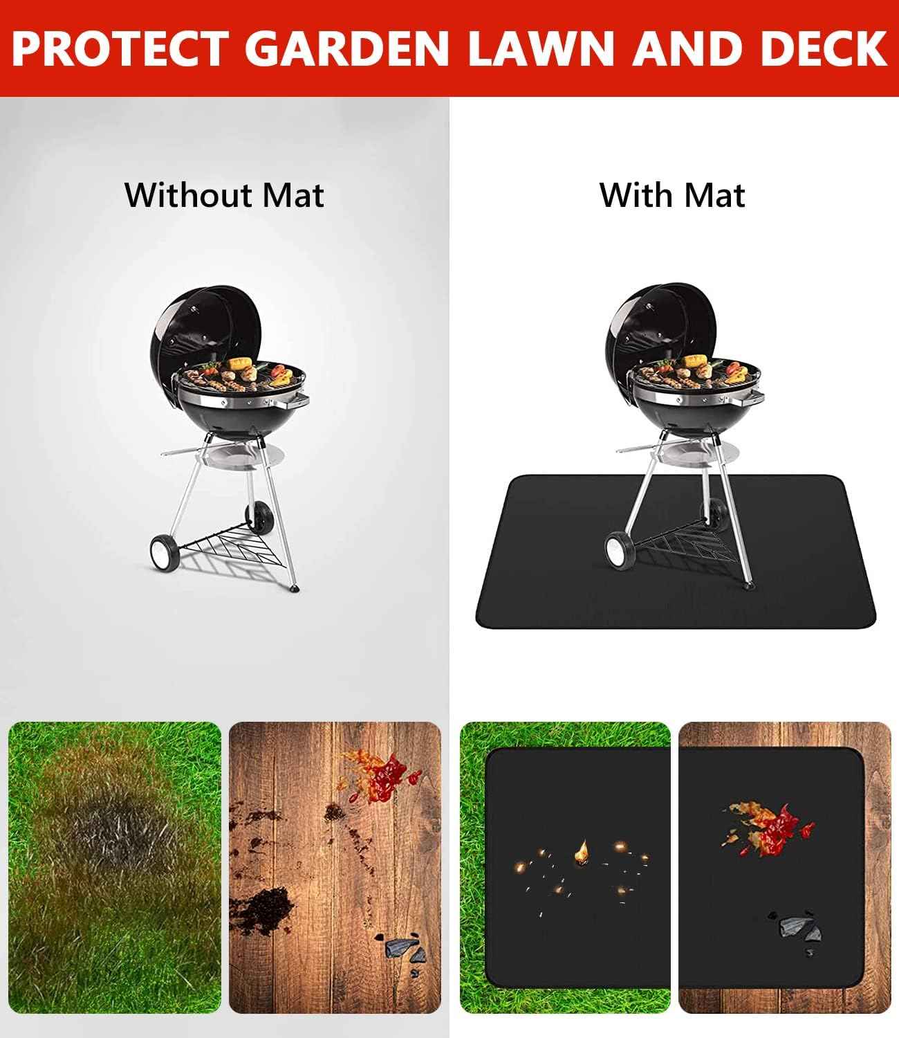 Protebox 60 x 40 inch Under Grill Mats for Outdoor Grill, Double-Sided Fireproof Deck and Patio Protector Mat, Waterproof Oil-Proof BBQ Floor Pad Indoor Fire Pit Fireplace Mat