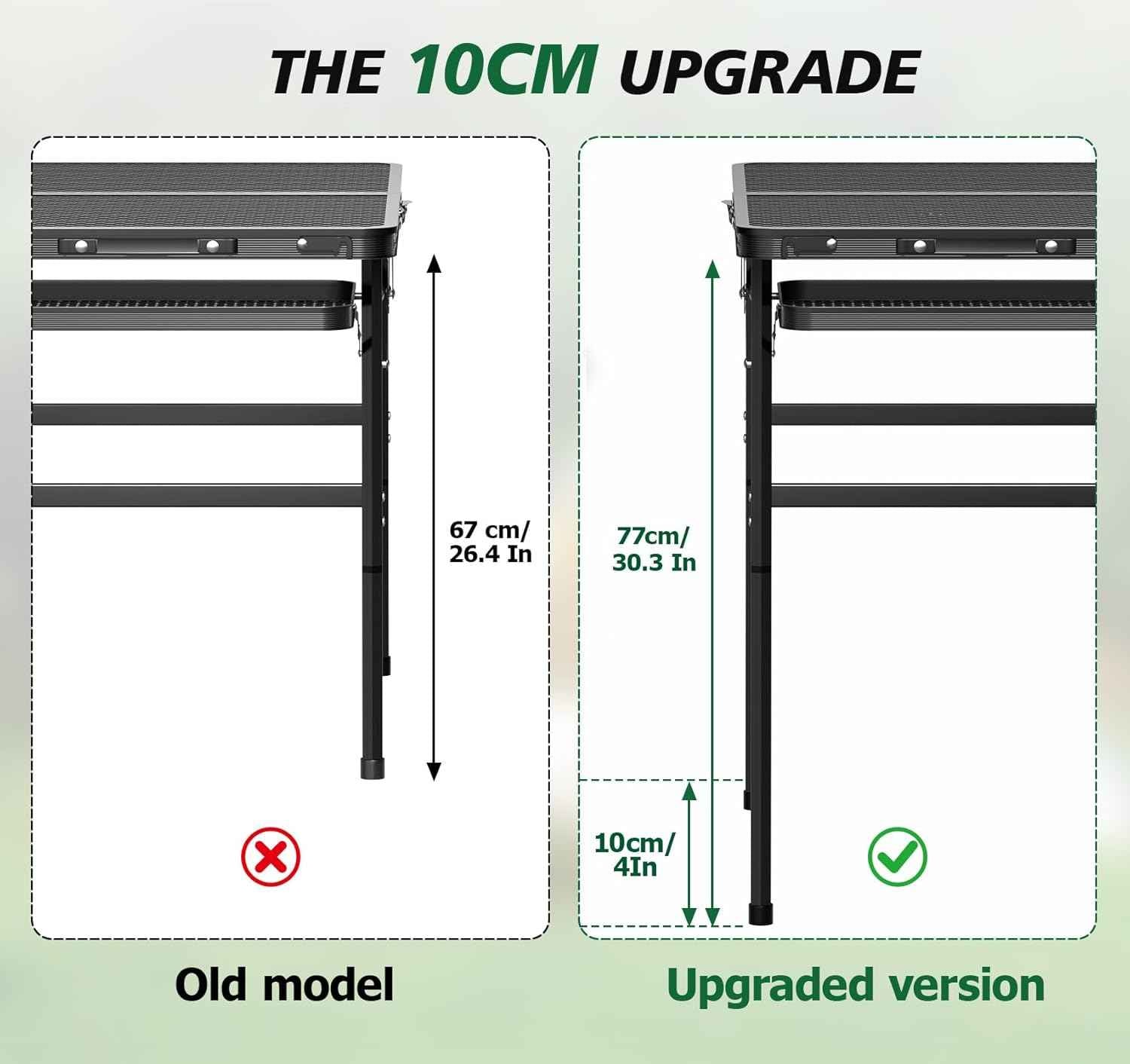 Folding Grill Table 30.3" Height Adjustable, Outdoor Camping Table with 2 Extra Desktops, 3x2 FT Portable Metal Grill Table for Outside for Picnic BBQ Camping Beach
