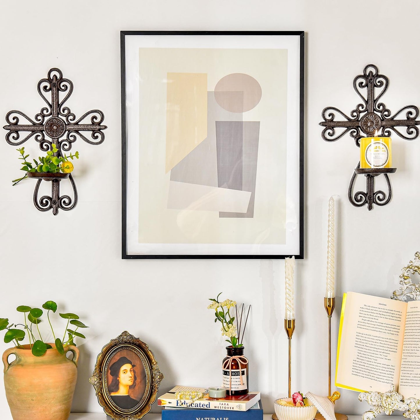 Sungmor Cast Iron Candle Sconces Set of 2, Decorative Wall Mounted Candle Holder, Vintage Cross Shape Home Candle Display Holder, Gothic Wall Sconce Kitchen Dining Living Room Patio Decor