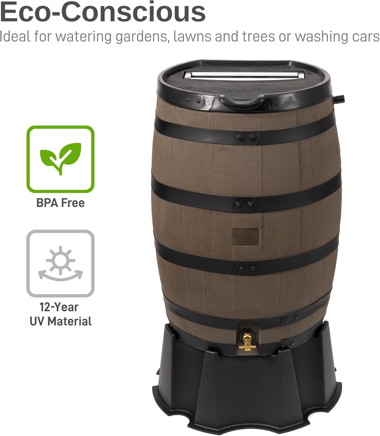 RTS Home Accents 55-Gallon Rain Barrel Stand, Made from 100% Recycled Material, Black