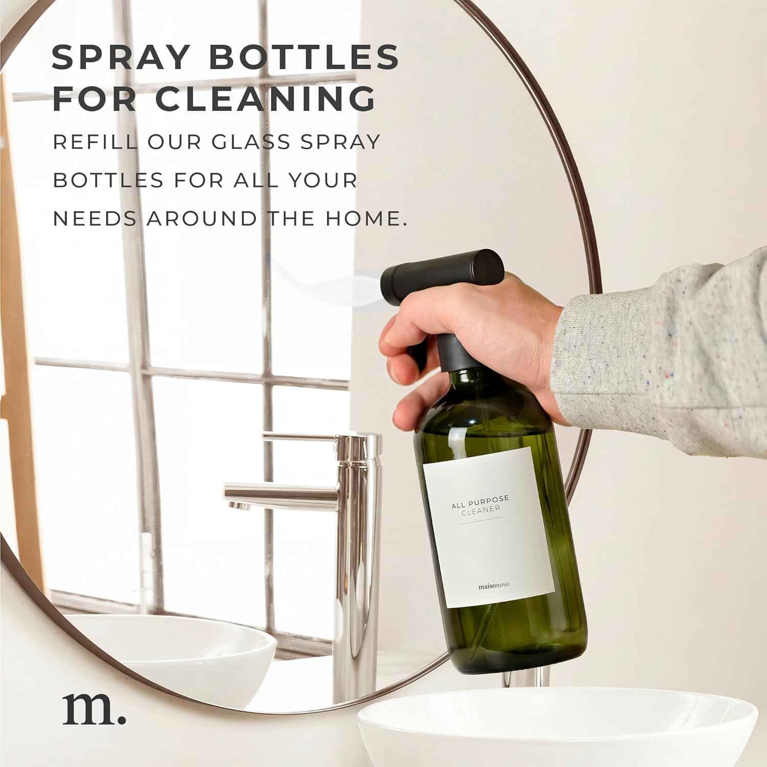 MAISONOVO Dark Green Glass Spray Bottle 16 oz Pack of 2 - Dark Green Spray Bottle for Plants with Fortified Glass & Fine Mist - Ideal for Gardening, Misting, Seedlings & Indoor Plant Care - 16 Labels