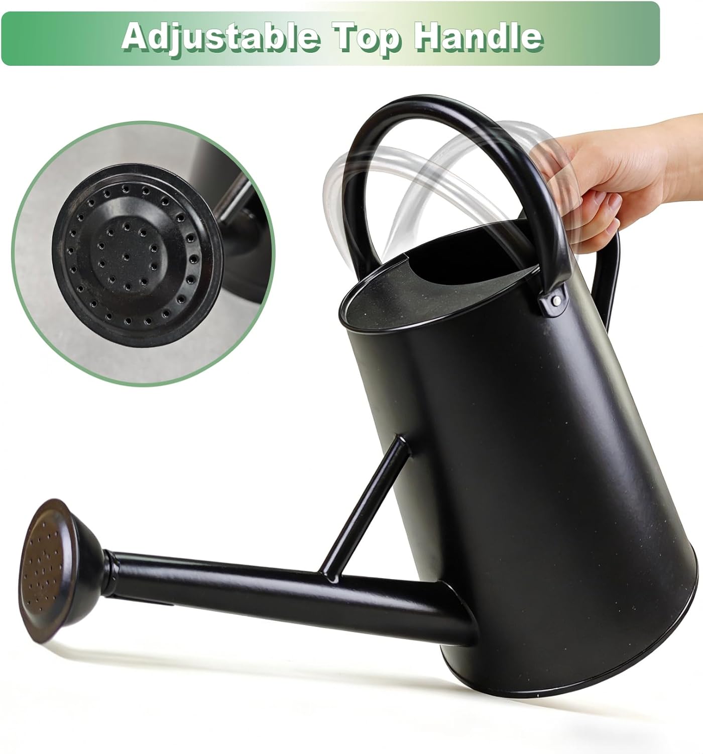 Watering Can for Outdoor&Indoor Plants，1.5 Gallon（5.7L） Metal Watering Can with with Removable Spout，Large Galvanized Steel Garden Flower Water Can Watering Pot with 2 Handles ，Black