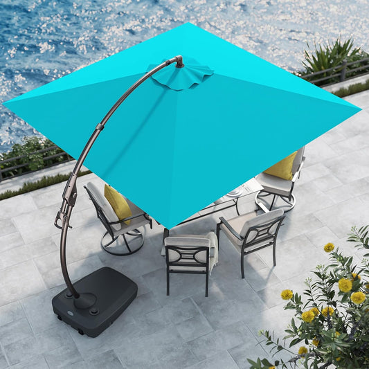 Grand patio Sunbrella 10x10 FT Cantilever Umbrella with Base Included Patio Square Aluminum Offset Umbrellas for Outdoor Pool (Aruba, 10X10 FT-SUNBRELLA)