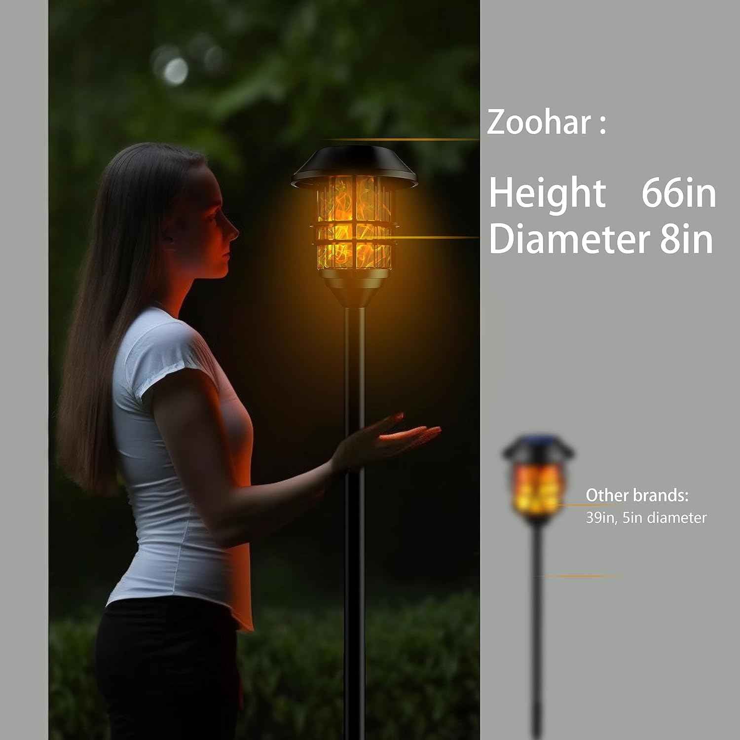 ZOOHAR Solar Outdoor Lights,Extra-Tall Solar Torches with Flickering Flame 4-Pack Waterproof Garden Lights,Stainless Steel Pathway Lighting Garden Decor, Yard Decorations Outdoor Auto On/Off