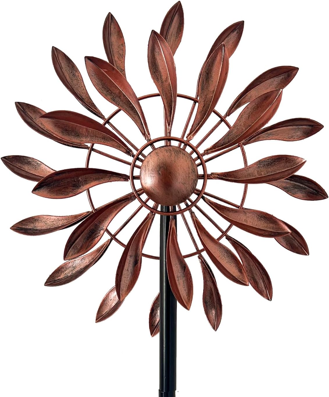 Wind Spinners Outdoor Metal, 360° Kinetic Wind Spinner with Stake, Metal Garden Yard Patio Lawn Windmill Decor (12.6" Dia, 56.7" H, Copper Petal)