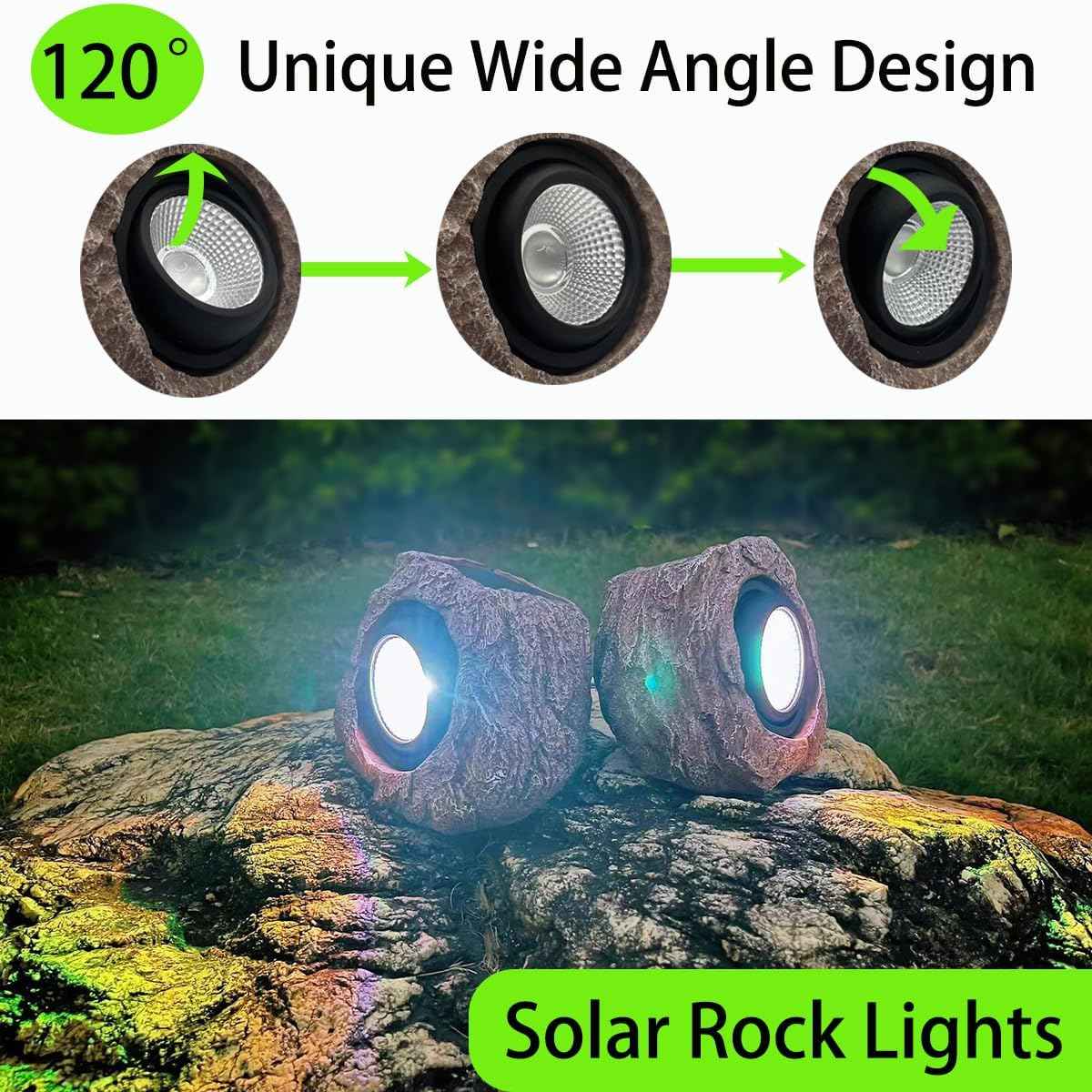 Solar Rock Lights Outdoor Waterproof, 4 Pack LED Colored Garden Rock Solar Light, Stone Statue Bright Solar Spot Light for Path, Yard, Patio, Lawn, Porch, Yard Decor.