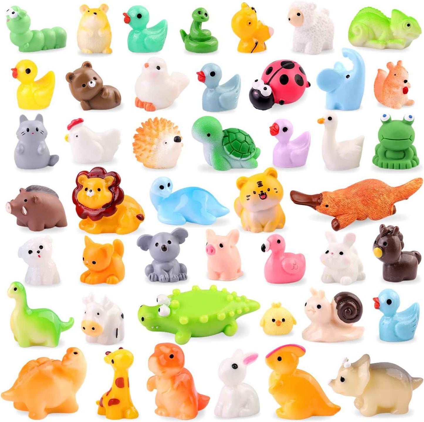TINKRSTUFF 45PCS Mini Resin Animals Tiny Cute Forest Figurines, Miniature Figures to Hide, Little Animal Small Accessories for Topper Desk Garden Dollhouse Landscape Aquarium Ornaments Crafts & Decor