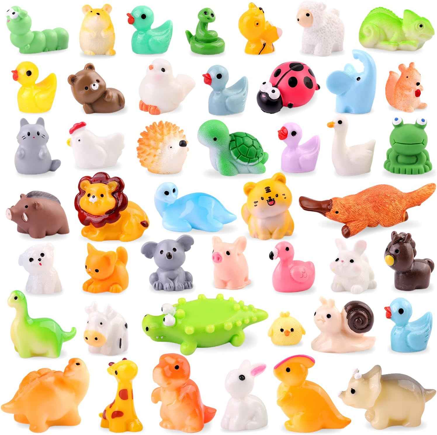 TINKRSTUFF 45PCS Mini Resin Animals Tiny Cute Forest Figurines, Miniature Figures to Hide, Little Animal Small Accessories for Topper Desk Garden Dollhouse Landscape Aquarium Ornaments Crafts & Decor
