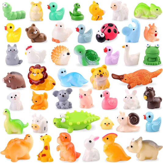 TINKRSTUFF 45PCS Mini Resin Animals Tiny Cute Forest Figurines, Miniature Figures to Hide, Little Animal Small Accessories for Topper Desk Garden Dollhouse Landscape Aquarium Ornaments Crafts & Decor