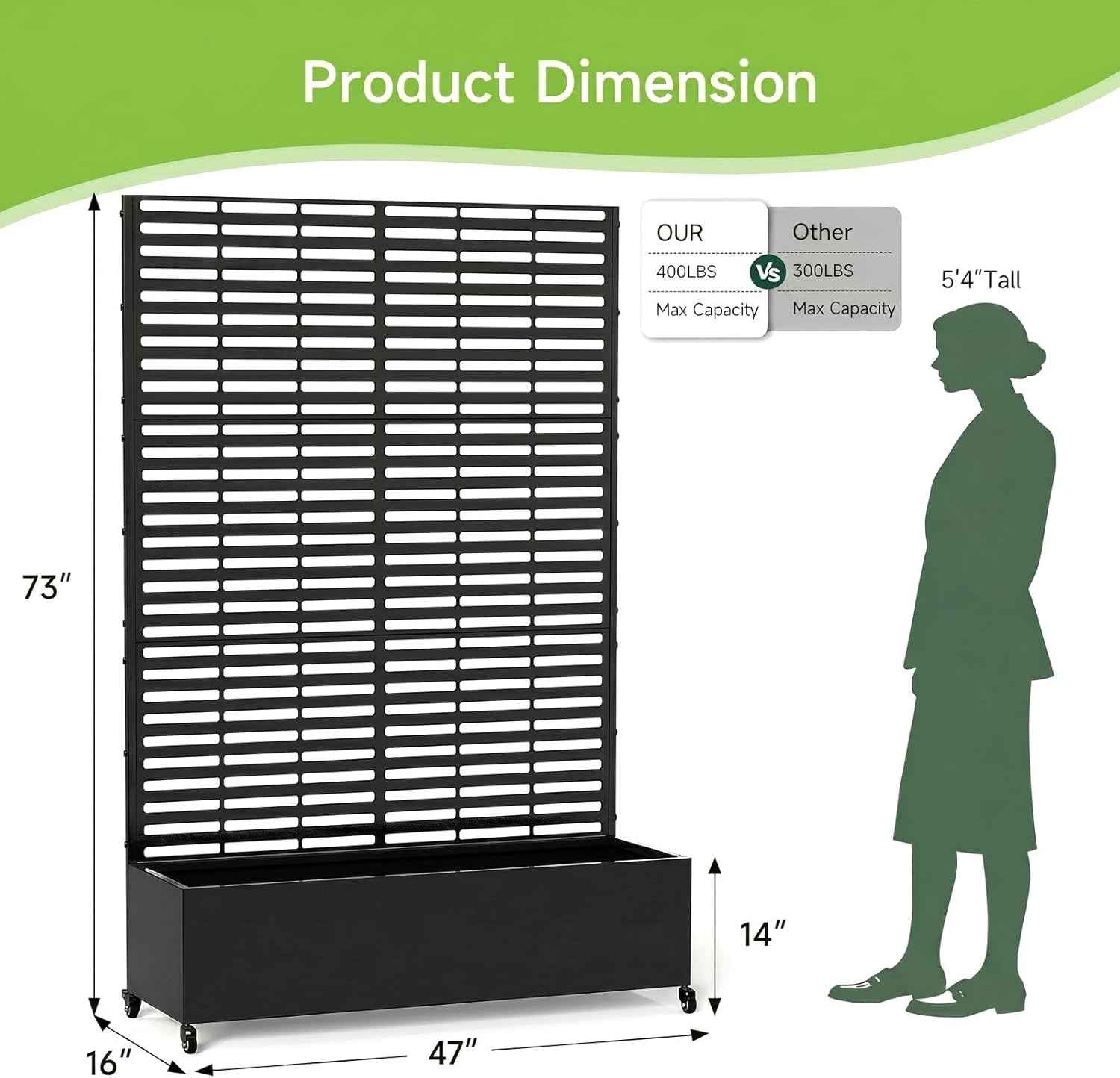 Metal Raised Garden Bed with Trellis and Wheels, 73" x 47" x 16" Planter Box with Trellis with Drainage Holes, Privacy Planters for Patio with Privacy Screen for Climbing Plants Flower Vegetables