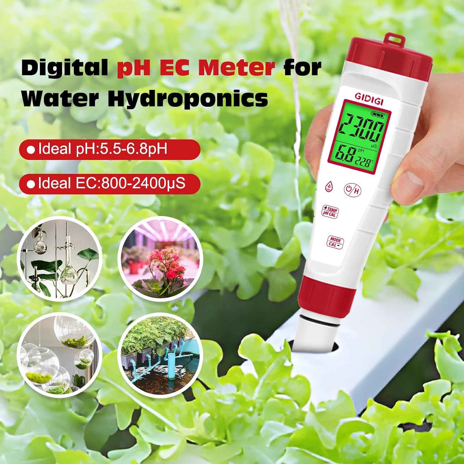 pH Tester,Digital pH Meter for Water,New Version TDS Meter for Drinking Water with Backlit Simultaneously Display 4 in 1 TDS pH EC Meter for Water Hydroponic Nutrient Solution,Pool,Home Use
