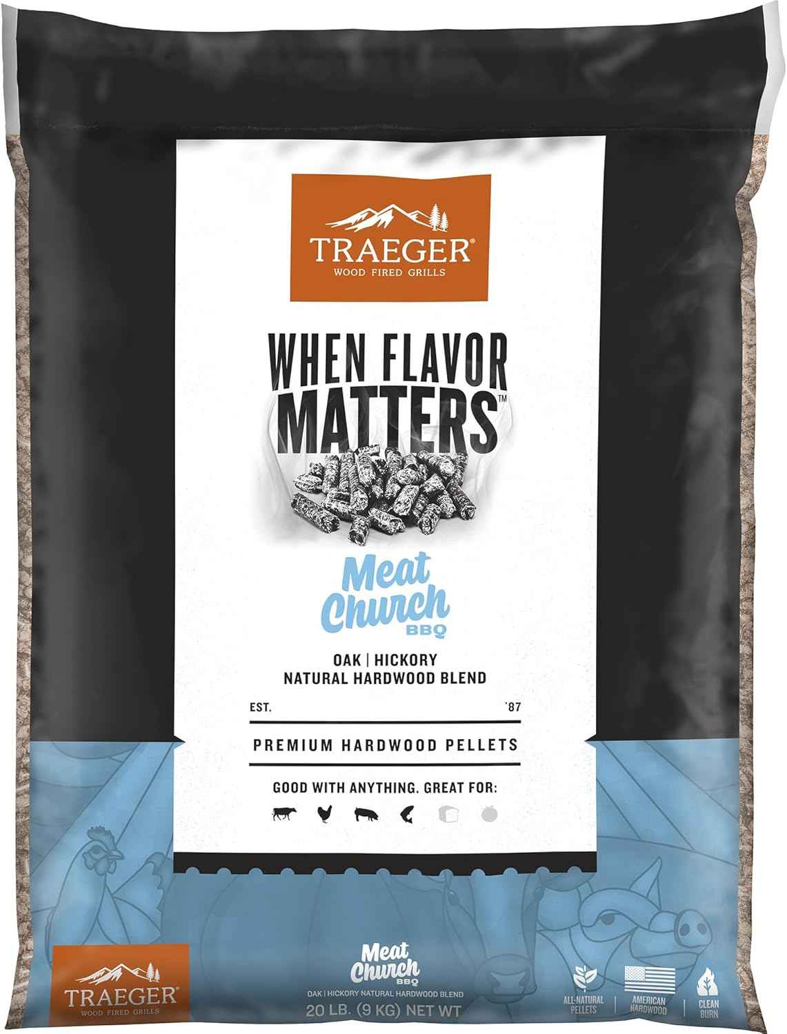 Traeger Grills Meat Church Blend 100% All-Natural Wood Pellets for Smokers and Pellet Grills, BBQ, Bake, Roast, 18 lb. Bag