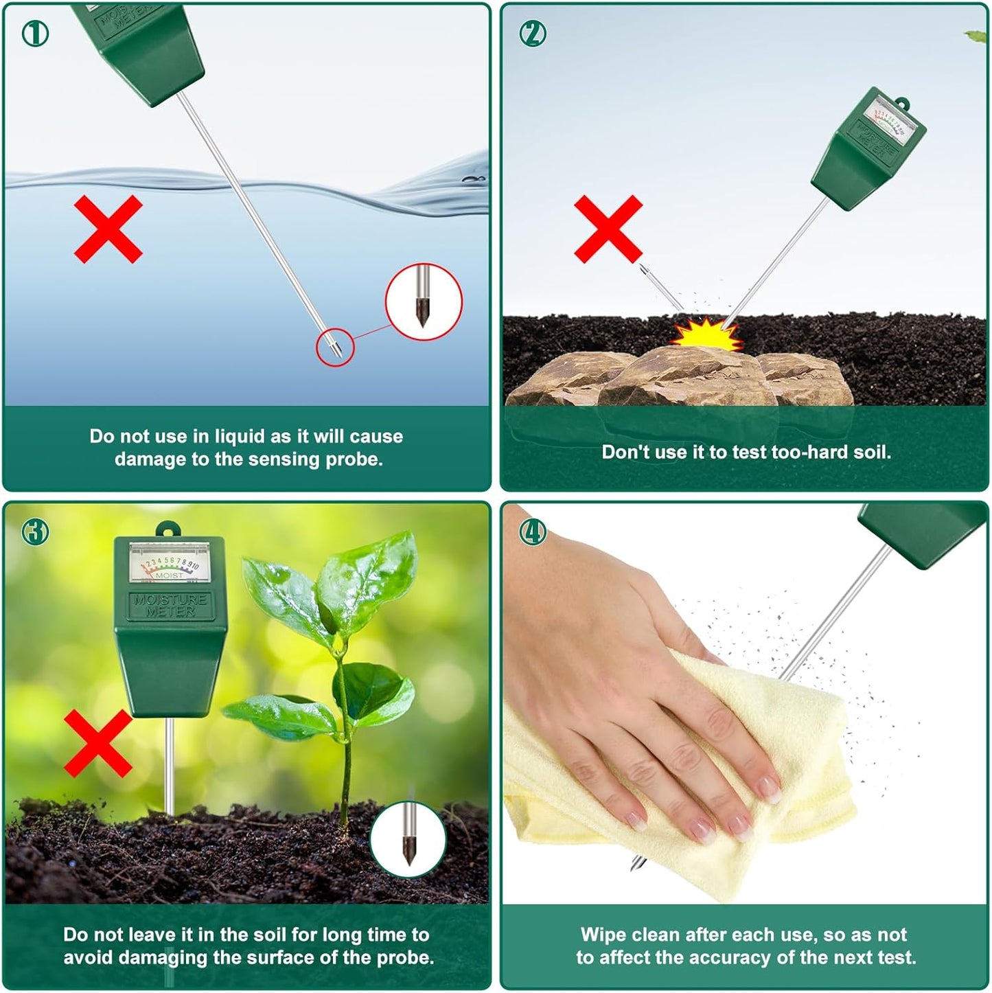 SZHLUX Soil Moisture Sensor Meter, Plants Moisture Meter, Plant Water Meter for Plant Care, Great for Potted Plants, Gardening, Lawn, Indoor & Outdoor (No Battery Needed)