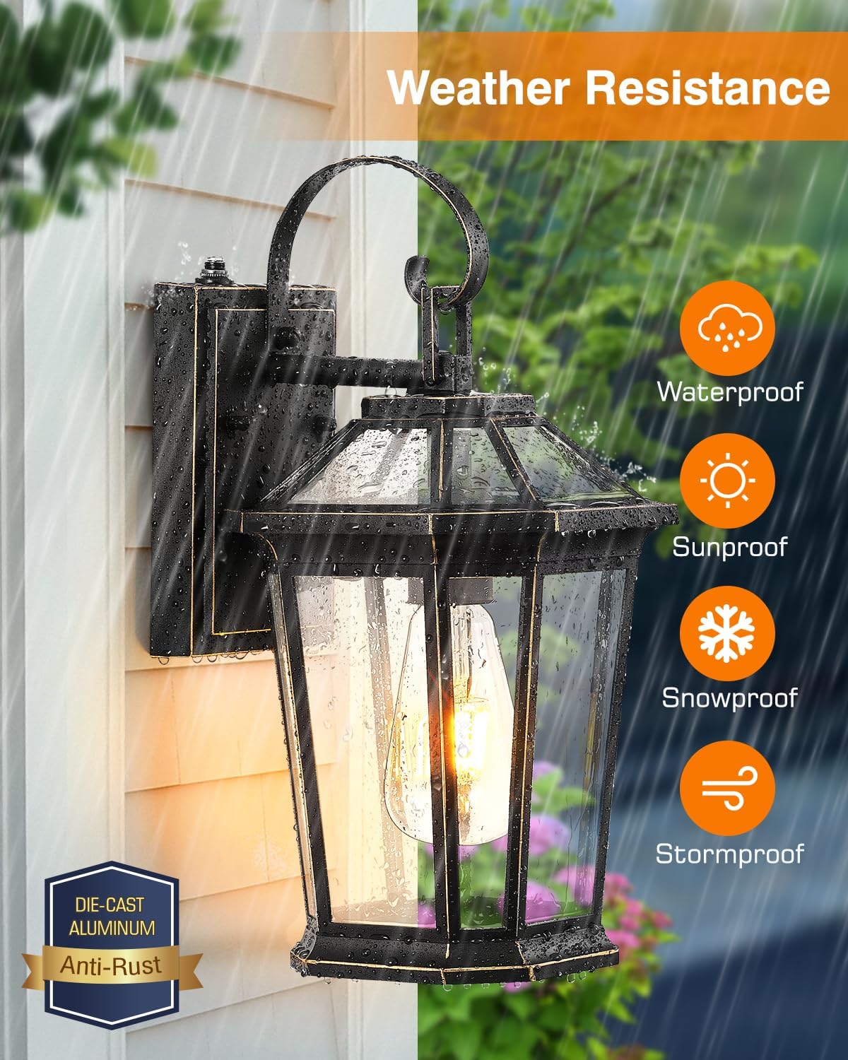 VIANIS Dusk to Dawn Exterior Light Fixture, Waterproof Outdoor Wall Sconce Porch Light for House, 100% Anti-Rust Aluminum Outside House Lights, Farmhouse Coach Lantern for Garage, Front Door 2Pcs