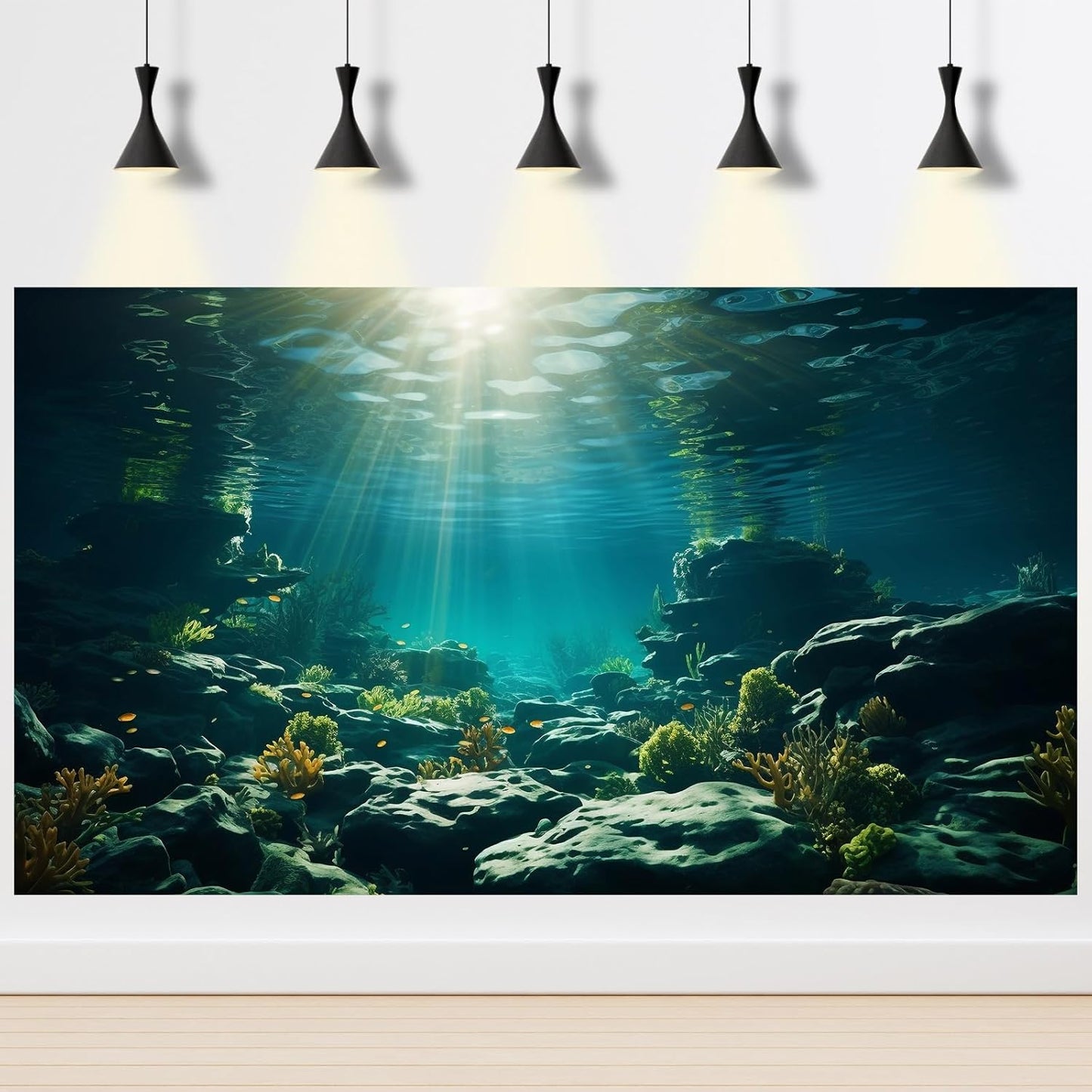 Aquarium Background Underwater Aquatic Plants Rocks Fish Terrarium Backdrop Sunlight Rays Coral Fish Tank Background Cave Style Landscape Sea Grass Tank Wallpaper Poster Vinyl 36x24in