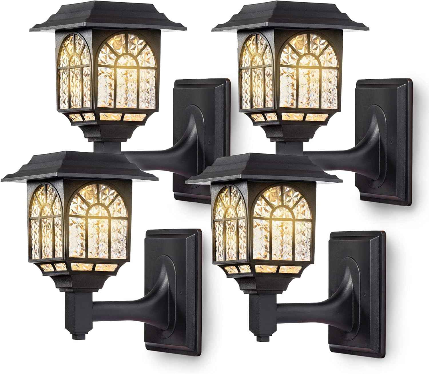 LeiDrail Solar Fence Lights, 4 Pack Solar Lights Outdoor Waterproof Lantern Warm White LED Wall Deck Post Landscape Lighting for Garden Yard Patio Front Door
