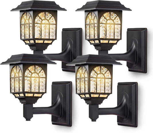 LeiDrail Solar Fence Lights, 4 Pack Solar Lights Outdoor Waterproof Lantern Warm White LED Wall Deck Post Landscape Lighting for Garden Yard Patio Front Door