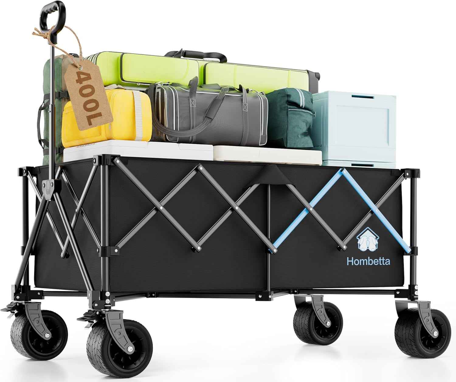 48" XL Collapsible Wagon Cart, 400L Heavy Duty Folding Wagon with All-Terrain Wheels, 560 lbs Capacity Utility Wagon for Camping, Garden, Sports, Beach and Shopping
