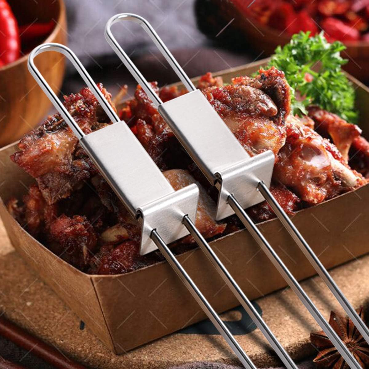 CMYK Barbecue Skewers, 6-Pack 13" Stainless Steel Grilling Skewers with Slider, Reusable Metal BBQ Shish Kabob Skewers Sticks