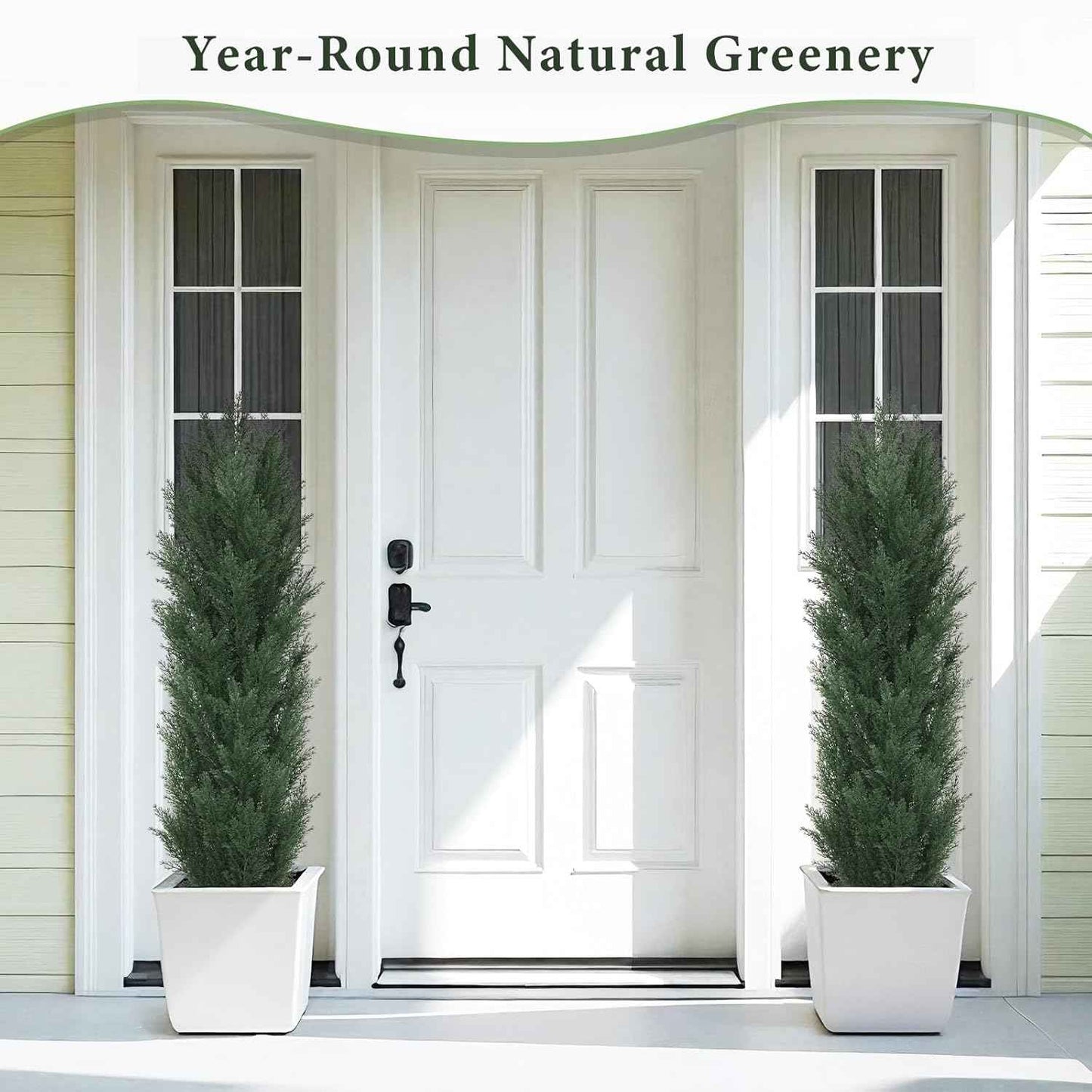 THE BLOOM TIMES 5ft Topiary Trees Artificial Outdoor Set of 2, UV Resistant Faux Cedar Pine Cypress Bushes & Shrubs, Fake Plants for Front Porch Outside Planter Patio Decor 5 Foot Tall