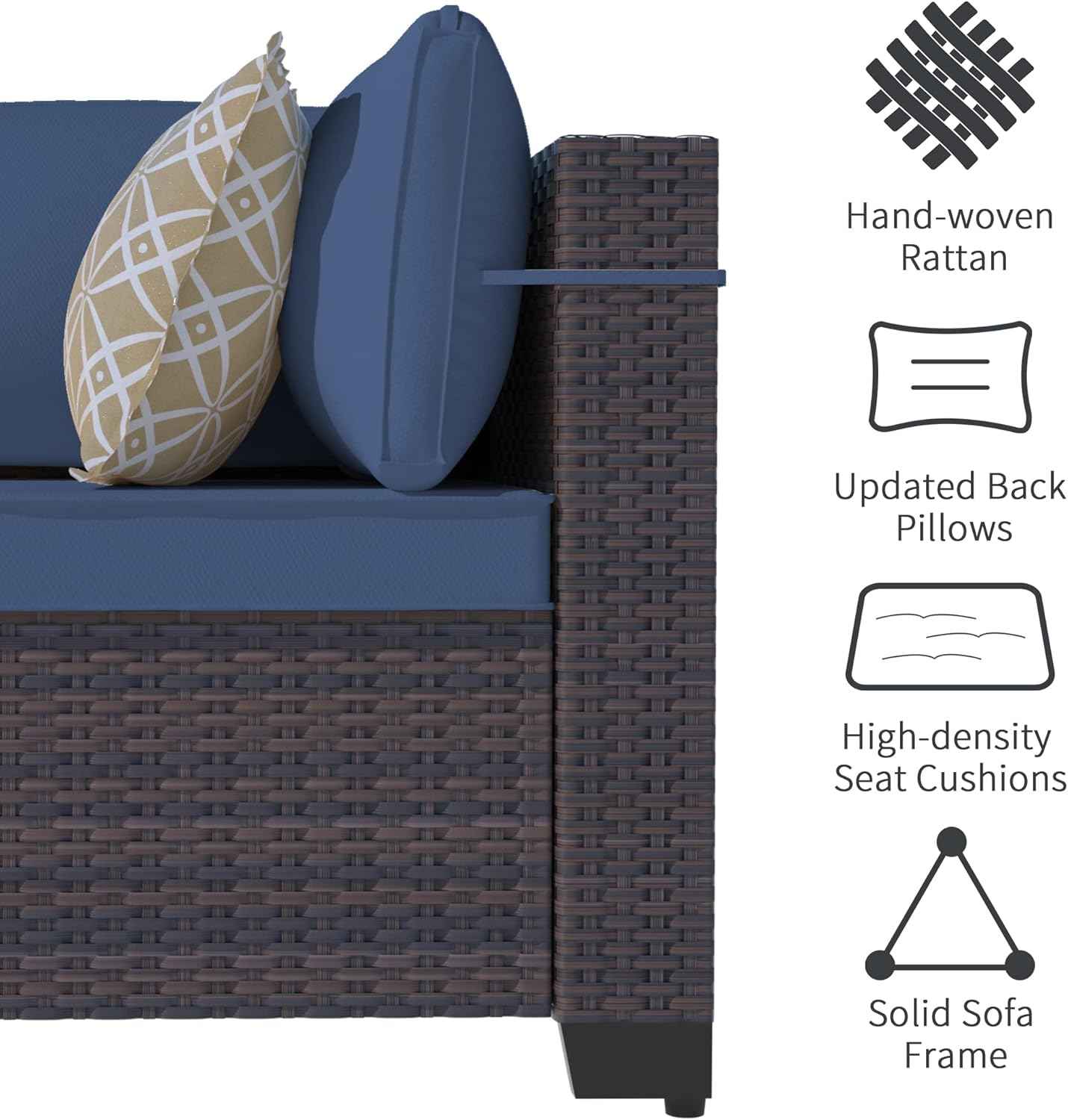 Outdoor Patio Furniture Set with Gas Fire Pit Table, 13 Pieces Outdoor Furniture Set Patio Sectional Sofa w/43in 55000 BTU Propane Fire Pit, PE Wicker Rattan Patio Conversation Sets - Dark Blue