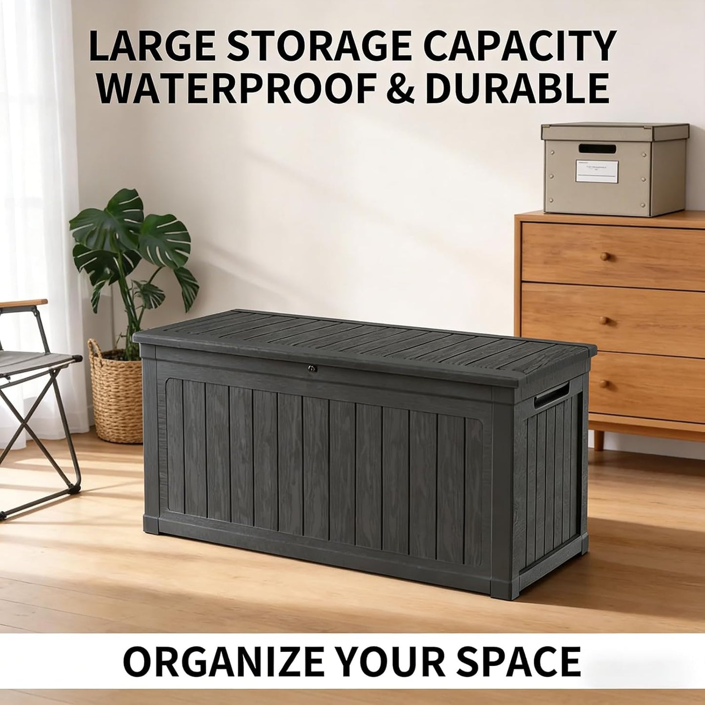 230 Gallon Lockable Resin Deck Box, Waterproof Outdoor Storage Box for Patio Furniture Cushions, Garden Tools & Pool Accessories Storage, Black