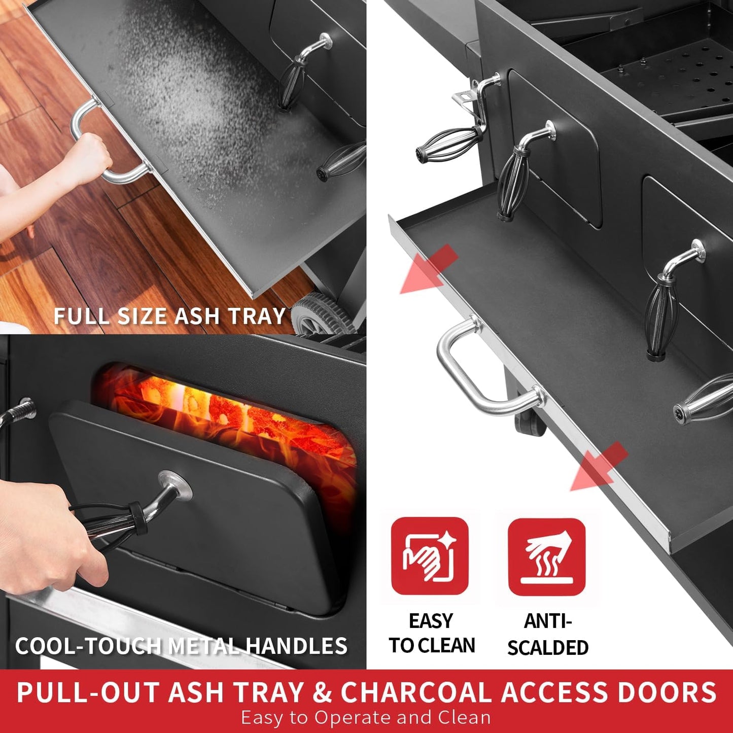 Kenadne Charcoal Grill Outdoor BBQ Grill, Extra Large Cooking Area 794 Square Inches with Two Adjustable & Individual Charcoal Tray, Foldable Side Tables for Outdoor Cooking grill Backyard