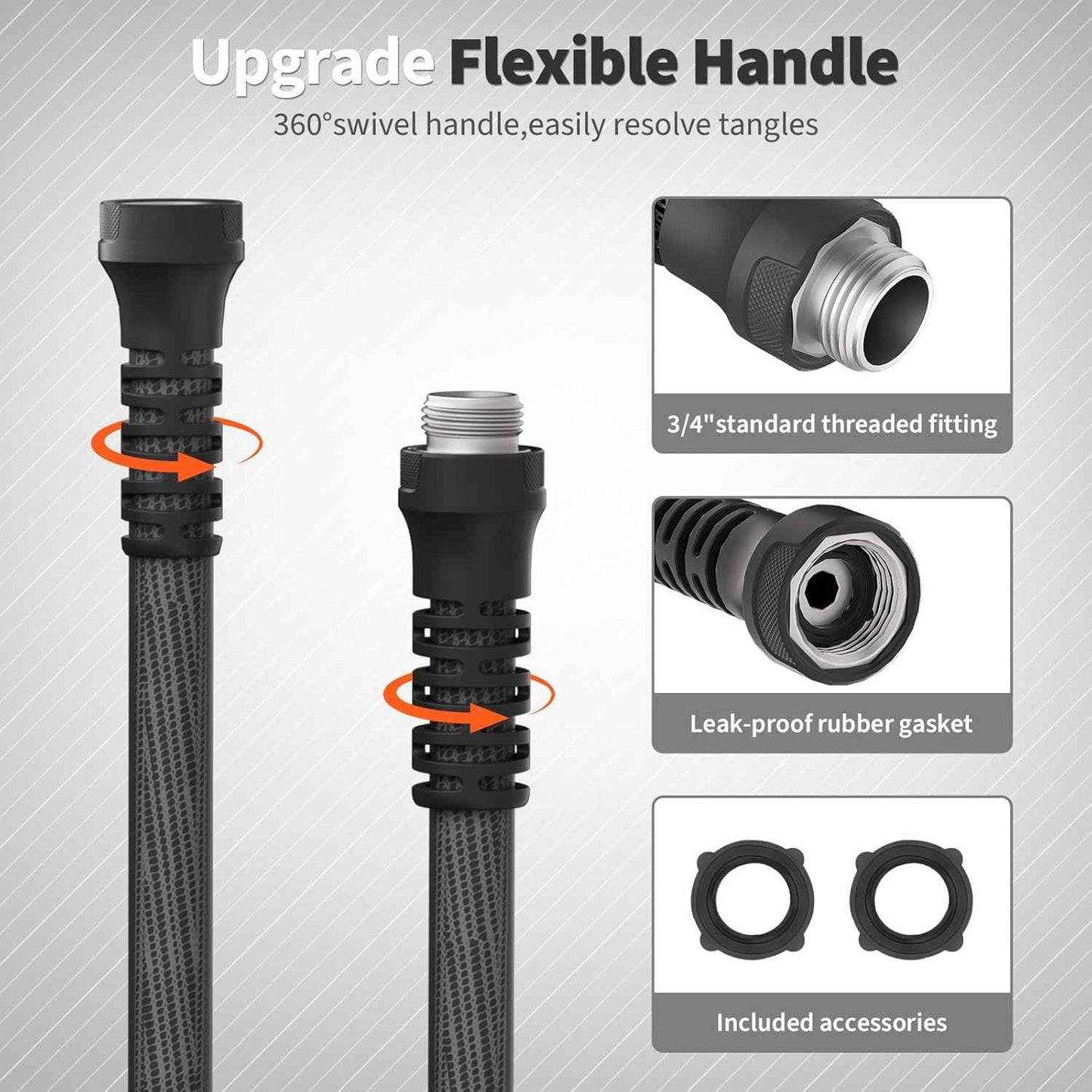 Garden Hose 5ft x 5/8",Flexible Water Hose,Lightweight Braided Hose with Swivel Handle,Leak-Free Connections, Male to Female Fittings, Kink Resistant Durable Hybrid Hose,Grey