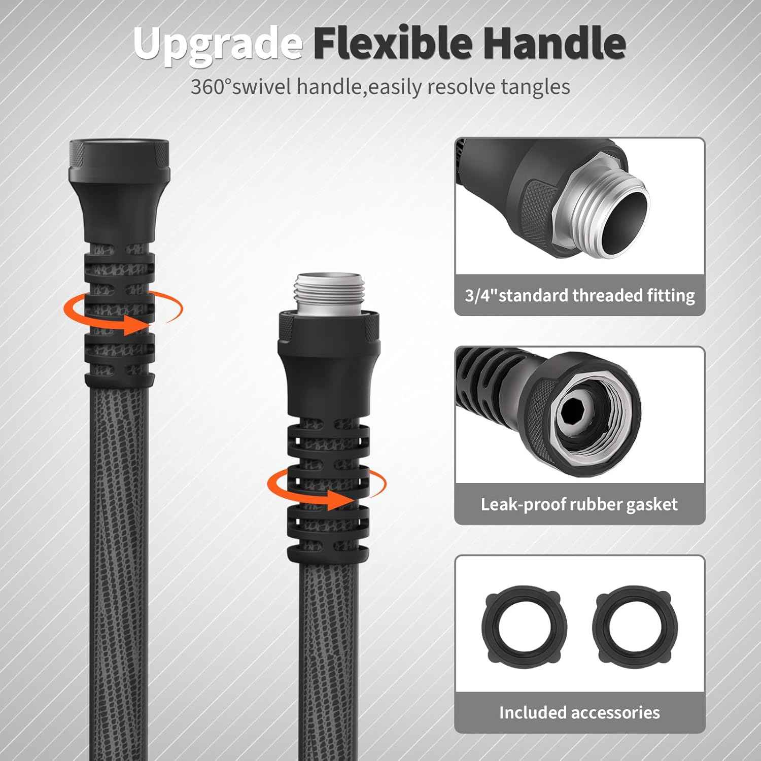 Garden Hose 5ft x 5/8",Flexible Water Hose,Lightweight Braided Hose with Swivel Handle,Leak-Free Connections, Male to Female Fittings, Kink Resistant Durable Hybrid Hose,Grey