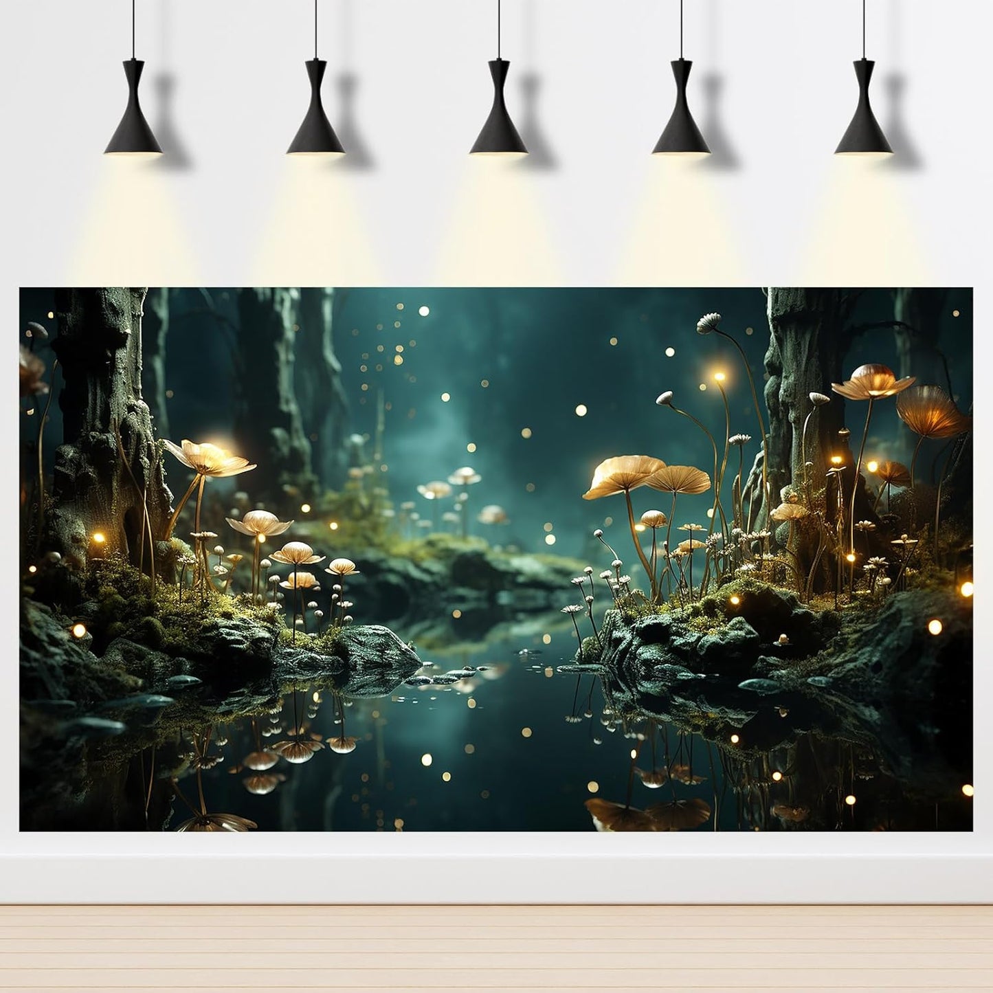 Fantasy Aquarium Background Rock Flowers Tranquil Water Scene Terrarium Backdrop Fantasy Lights Fish Tank Background Reptile Habitat Backdrop Aquarium Poster Wallpaper Decor Vinyl 30x18in
