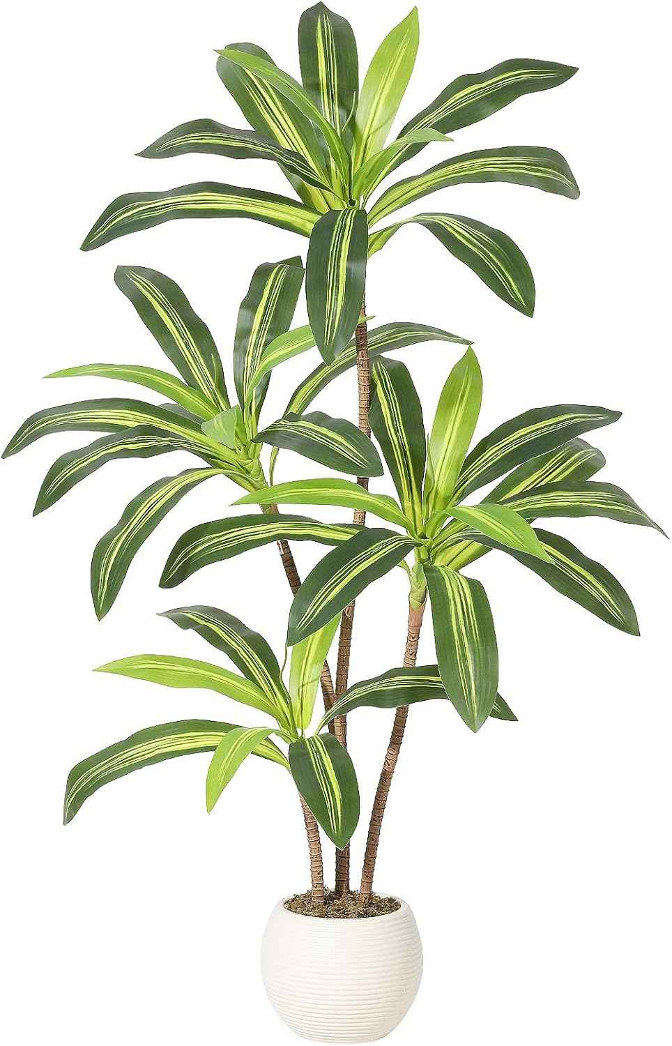 4FT Artificial Dracaena Tree, Artificial Plants Indoor with White Tall Planter, Faux Yucca Silk Tree Fake Tropical Floor Plant in Pot, Fake Plants for Home House Room Office Entryway Porch Decor
