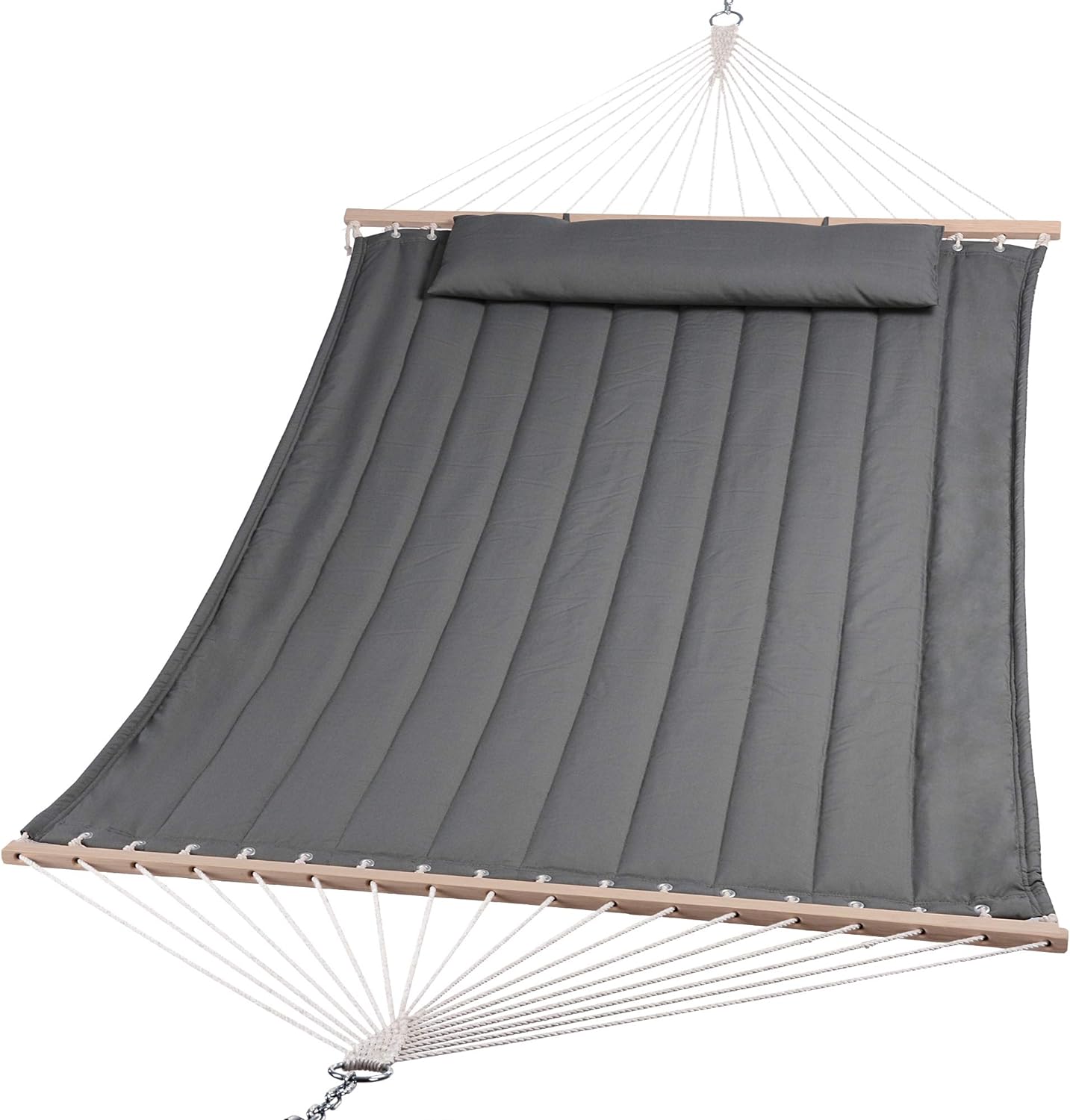 SUNCREAT Heavy Duty Hanging Tree Hammock, 475 lbs Capacity, Two Person Hammock with Large Soft Pillow, Tree Hooks, Gray