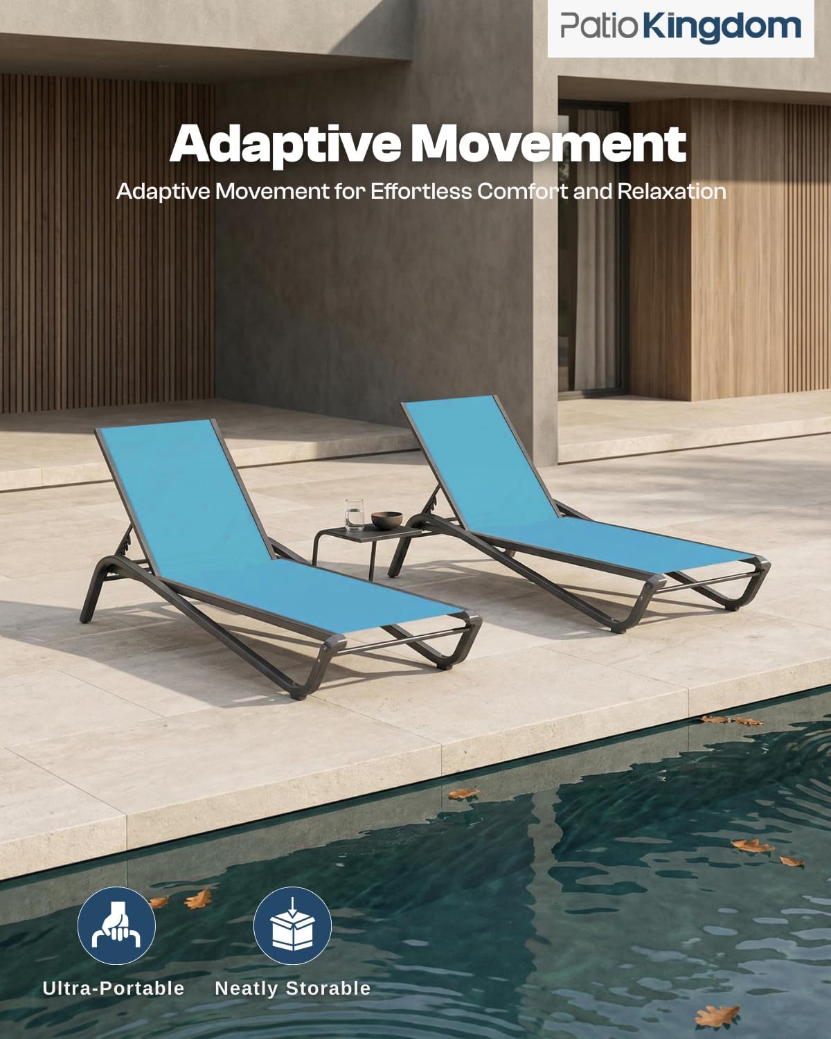 Set of 2 Patio Chaise Lounge Chairs, All-Weather Aluminum Pool Loungers for Outside, 5-Position Adjustable Sunbathing Chair for Deck, Backyard & Poolside, Rust-Proof, Sky Blue