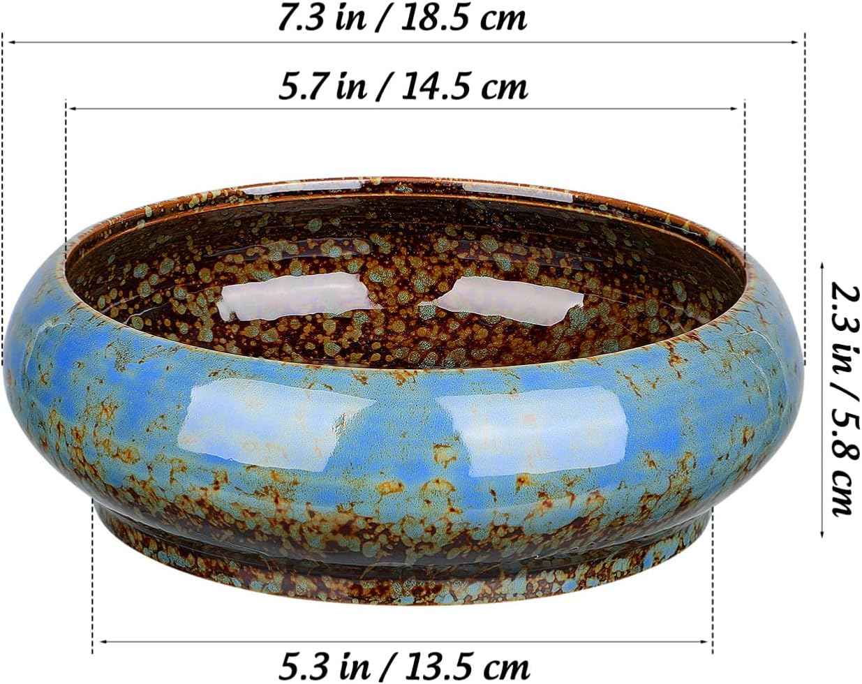 NUOBESTY Ceramic Hydroponic Plant Pot Indoor Succulent Planter for Water Lily and Narcissus Flower 7.3 Inch Decorative Bowl for Garden Balcony Table