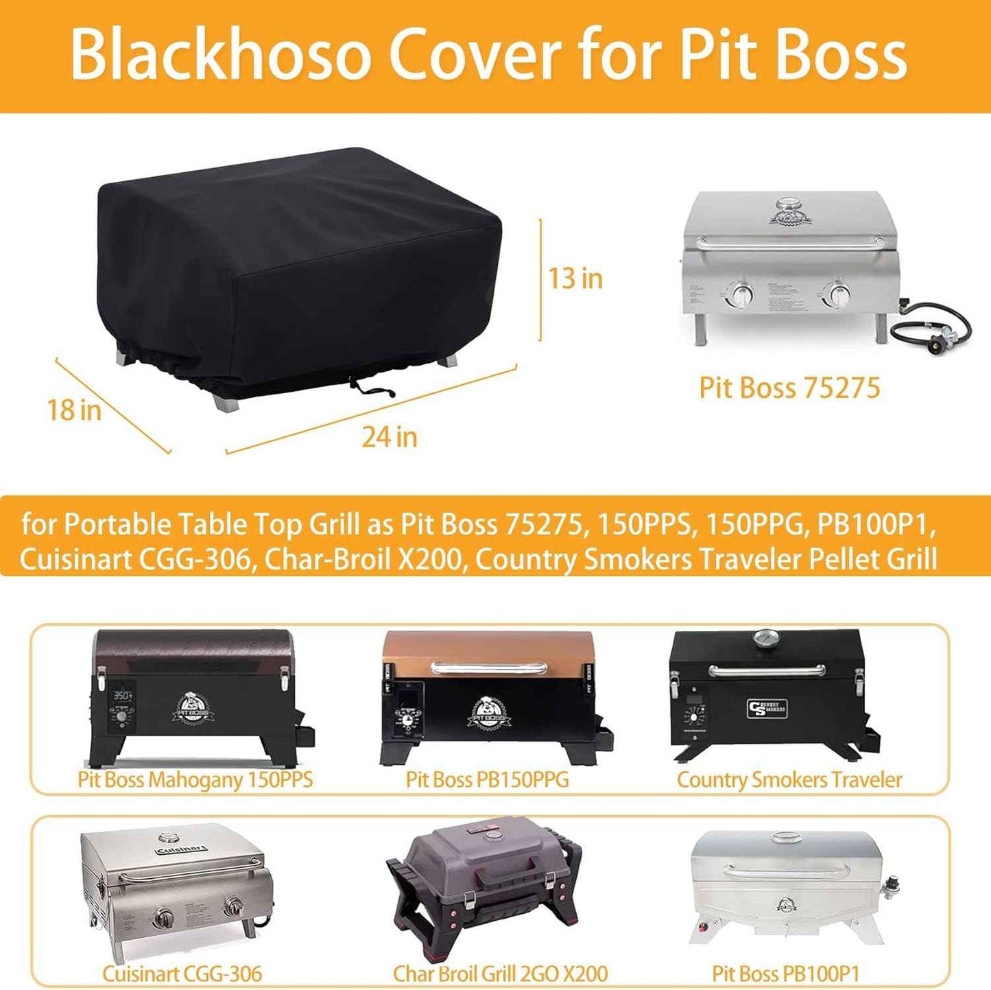 Tabletop Grill Cover for Pit Boss 75275, PB336GS, PB100P1, for Cuisinart CGG-306, 24 x 18x 13 Table Top 2-Burner Portable Grill Cover, Heavy Duty Outdoor Waterproof Tabletop GriddleCover