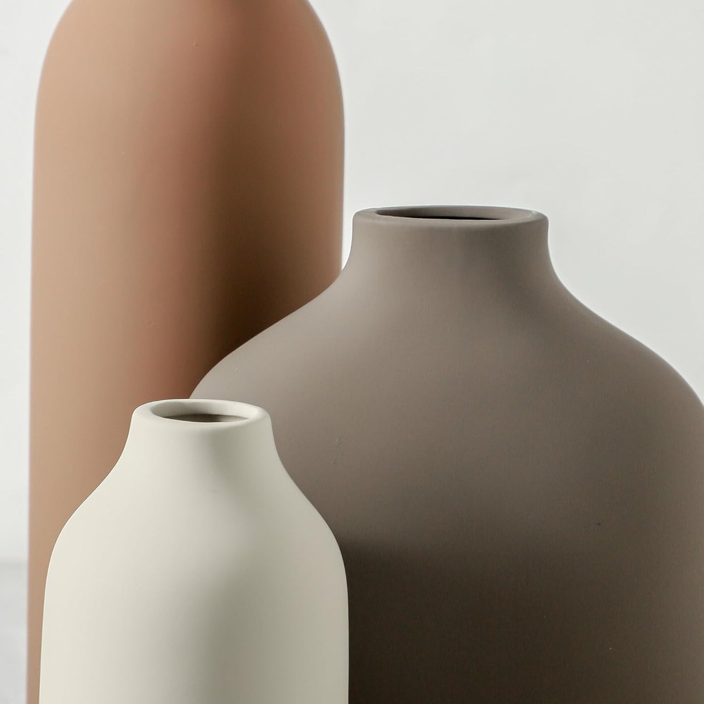 Ceramic Vase Set of 3,Flower Vase Home Decor,Rustic Modern Farmhouse Decor Pottery Vases, Pampas Grass Dried Fresh Flowers,Bedroom,Living Room,Bookshelf Decoration, Centerpiece Table Decor,Boho Decor.