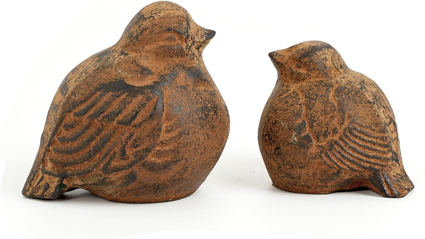 Sungmor Cast Iron Bird Statue, Vintage Animal Collection Figurines, Home Office Table Decor, Paperweight, Doorstop, Garden Lawn Cute Ornament, Rust Finish