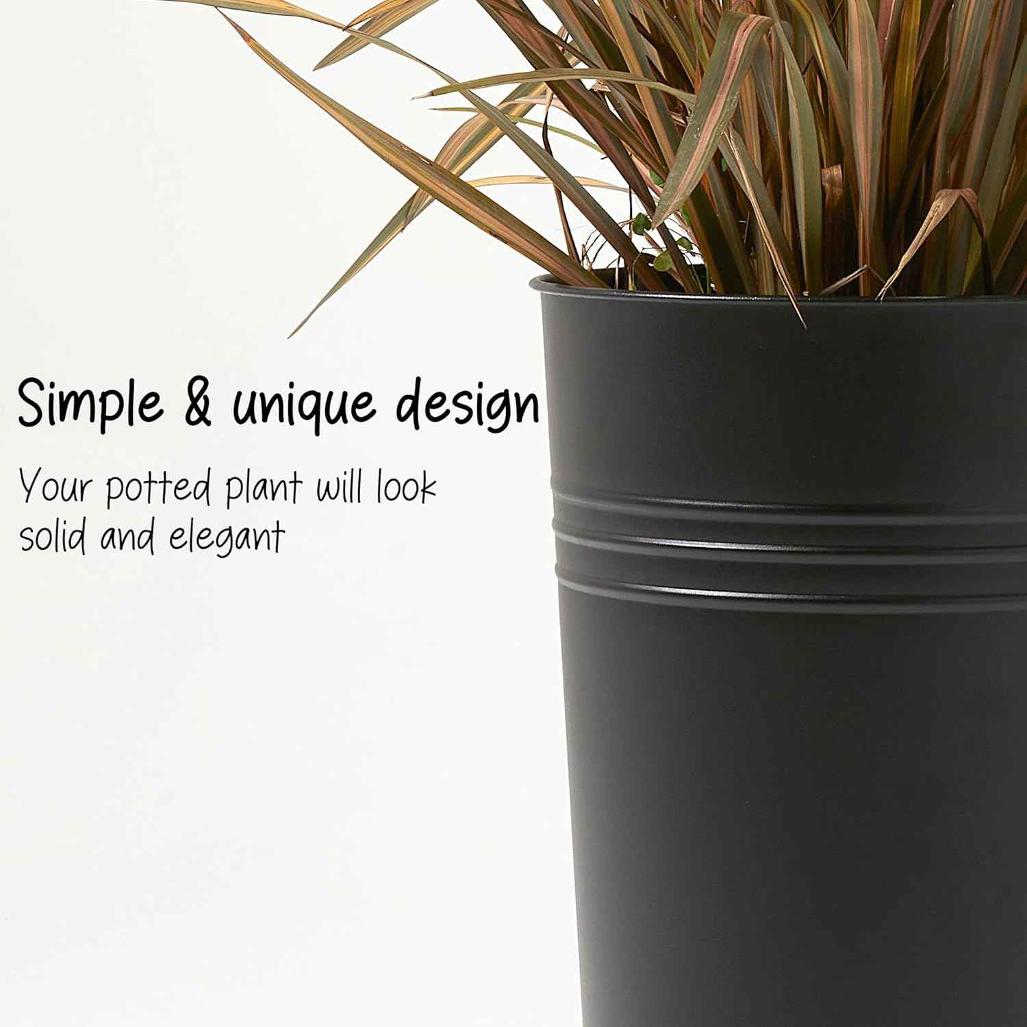 KOL 22''H 2-Pack Planter with Water Level Indicator - Galvanized Steel Pot - Self Watering Planters Flower Pot for Plant - Inner Pot Design - Round Metal Planter Box - Indoor Outdoor Planting - Black